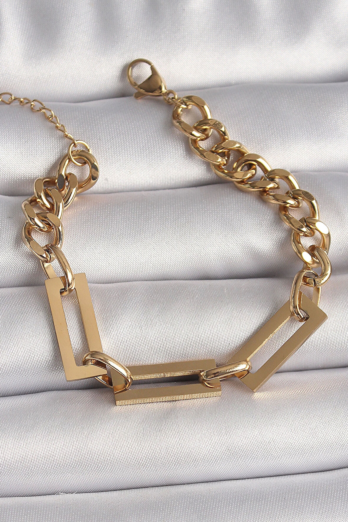 316L Çelik Gold Renk 2'Li Zincir Model Kadın Bileklik