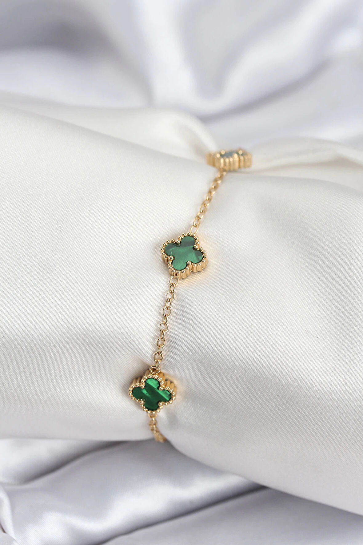 316L Çelik Gold Renk Yeşil Baby Boy Yonca Kadın Bileklik