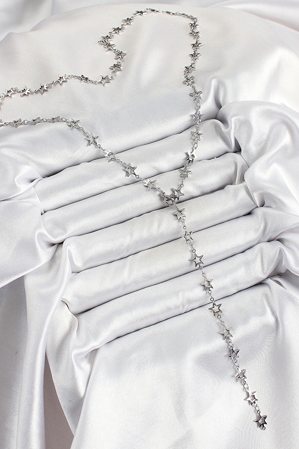 Pirinç Gümüş Renk Yıldızlı Kadın Y Kolye