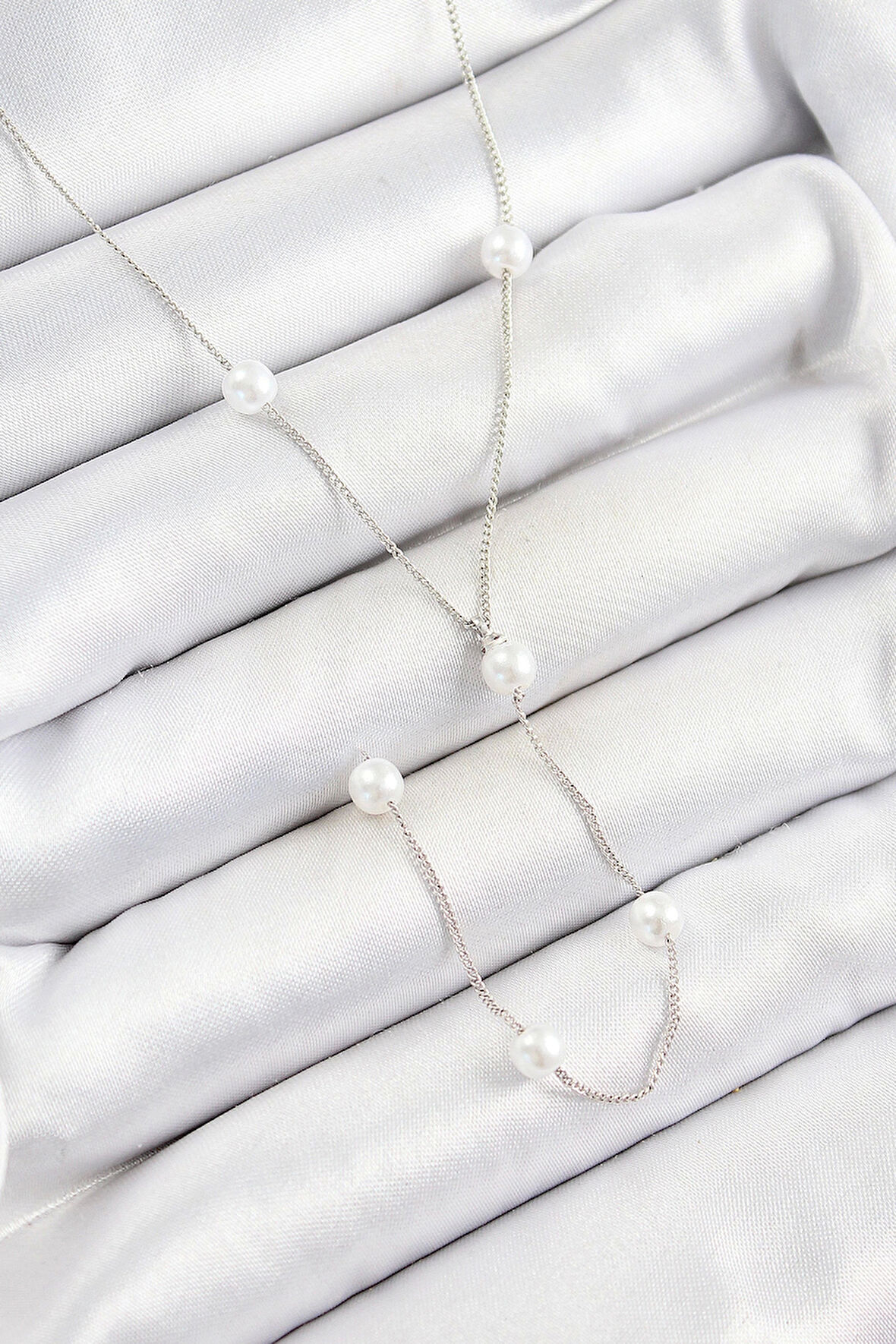 Pirinç İnci Figürlü Y Model Gümüş Renk Kadın Kolye