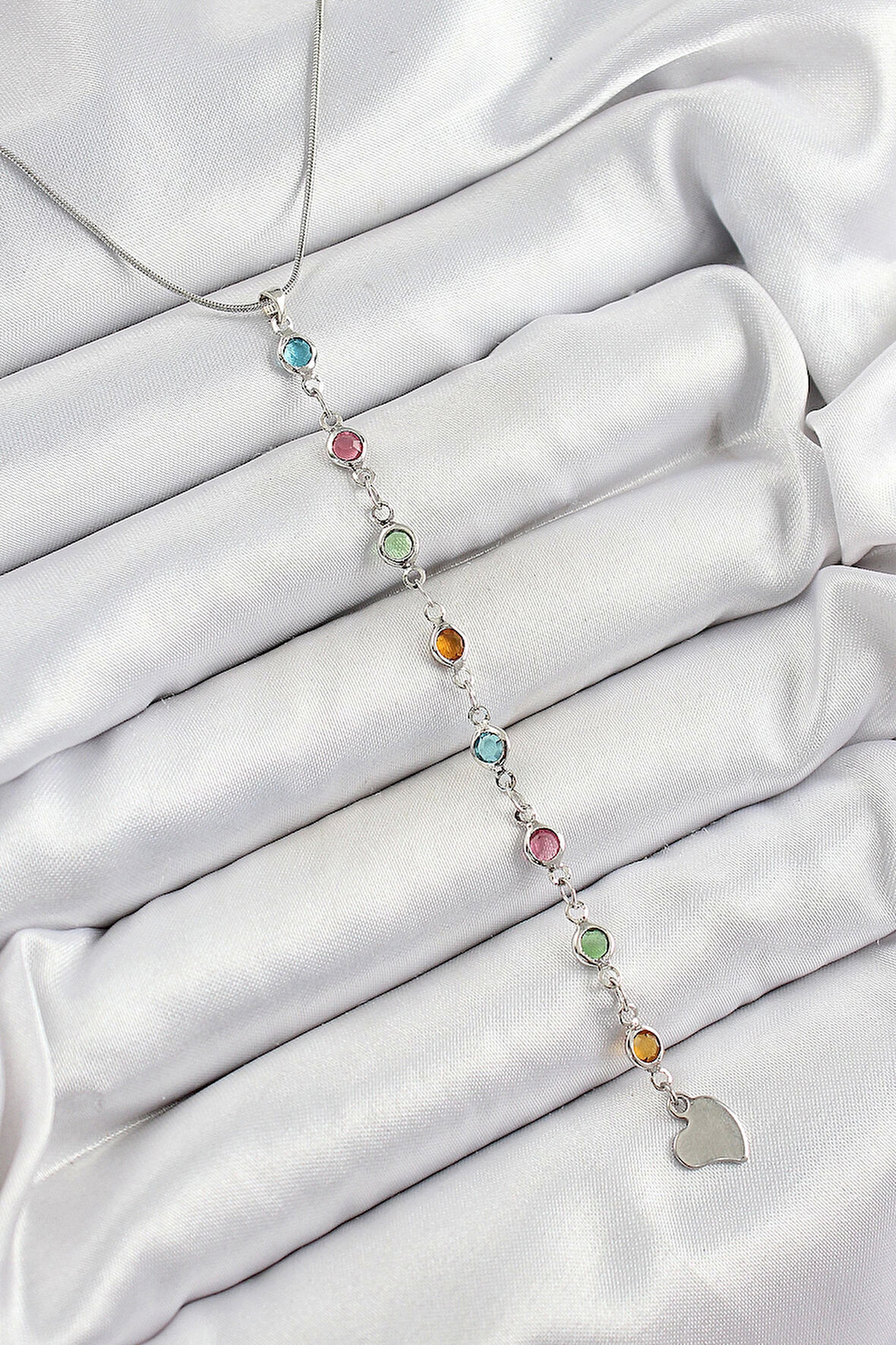 Pirinç Gümüş Renk Karışık Renk Zirkon Taşlı Y Kadın Kolye