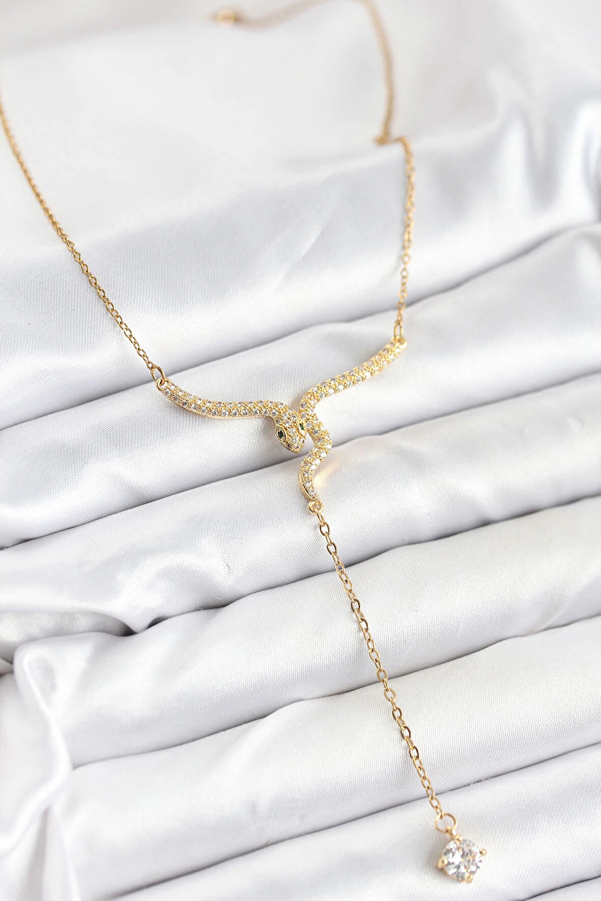 316L Çelik Zincir Gold Renk Yılan Model Y Kolye