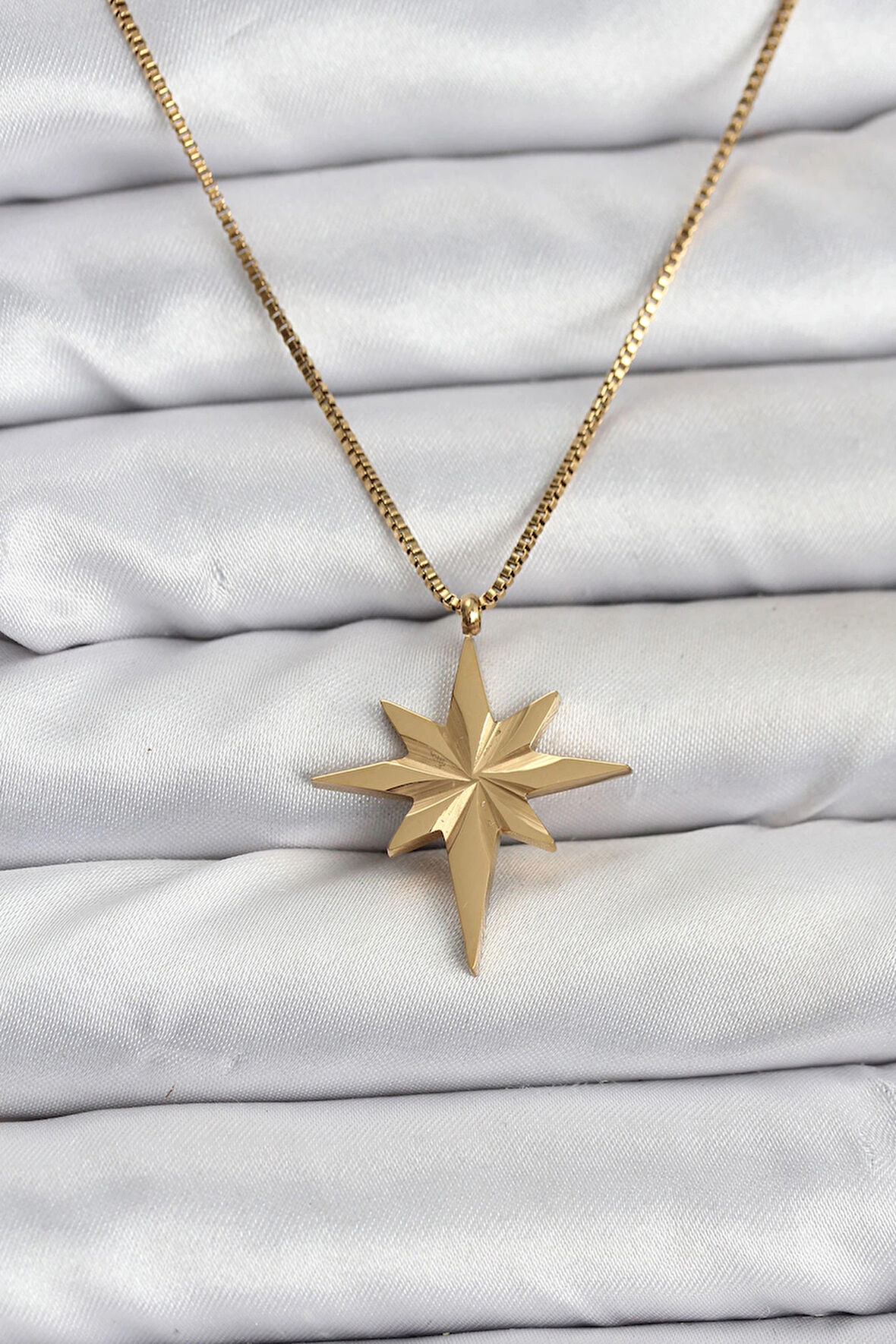 316L Çelik Zincir Gold Renk Kutup Yıldızı Model 60 cm Zincir Kadın Kolye