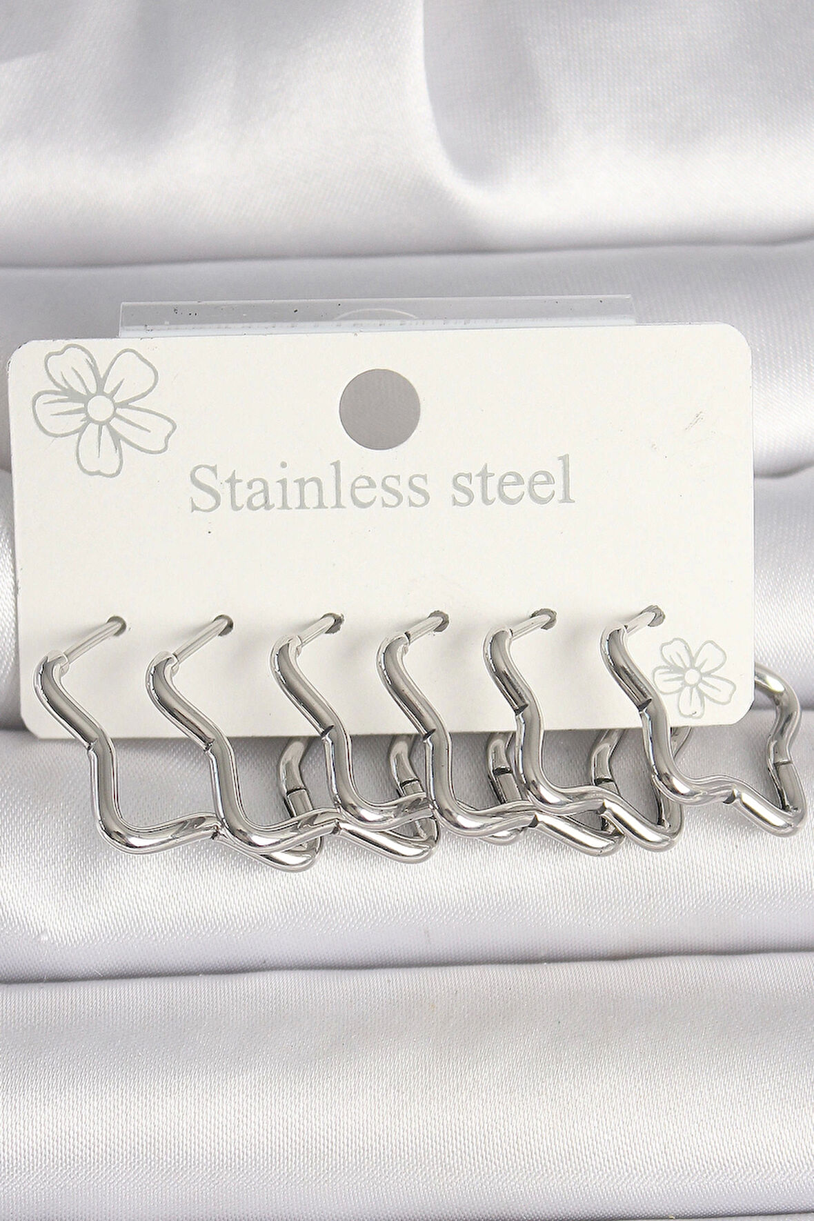 316L Çelik Gümüş Renk Yıldız Model Kadın Küpe Seti