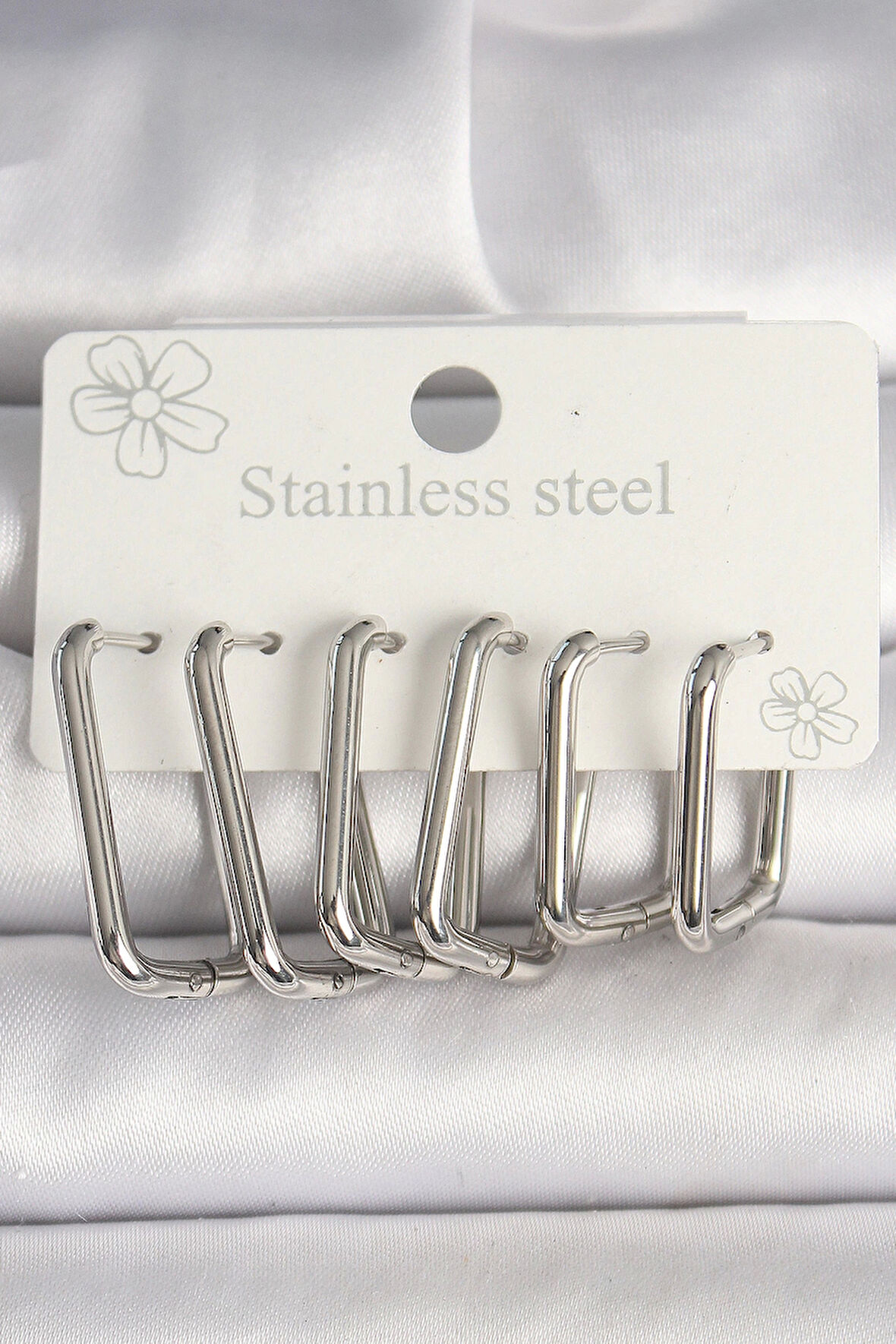 316L Çelik Gümüş Renk Kare Model Kadın Küpe Seti