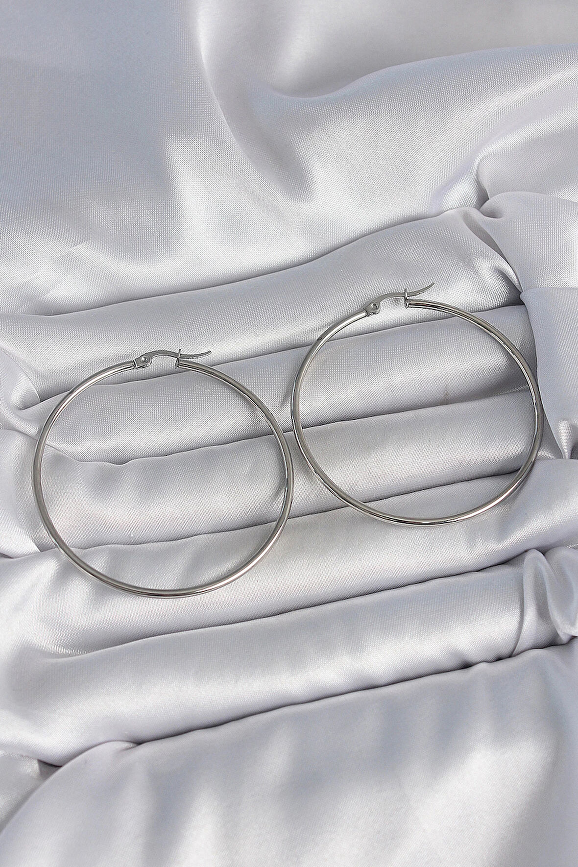 316 Çelik Gümüş Renk 53 mm Halka Model Kadın Küpe