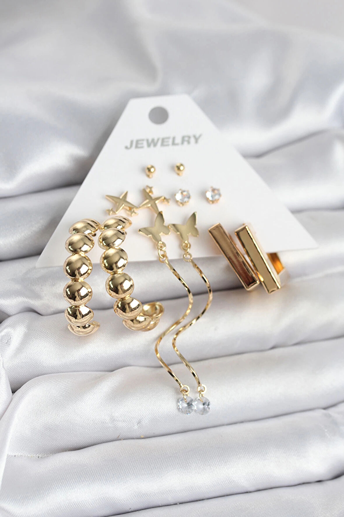 Gold Renk Pirinç 6 Çift Kadın Küpe Seti