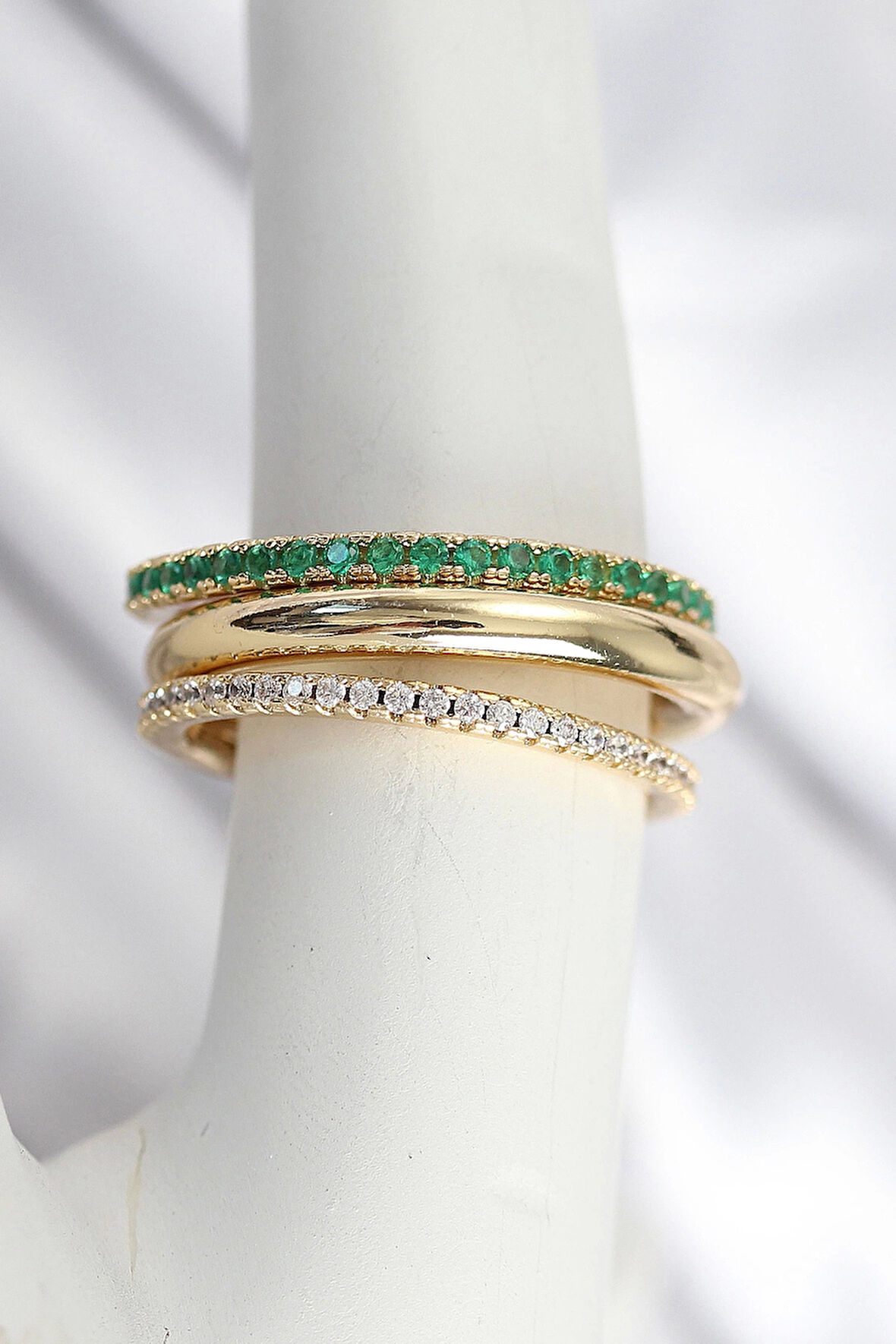 Pirinç Zirkon Taşlı Mix Renk 3'Lü Kadın Yüzük