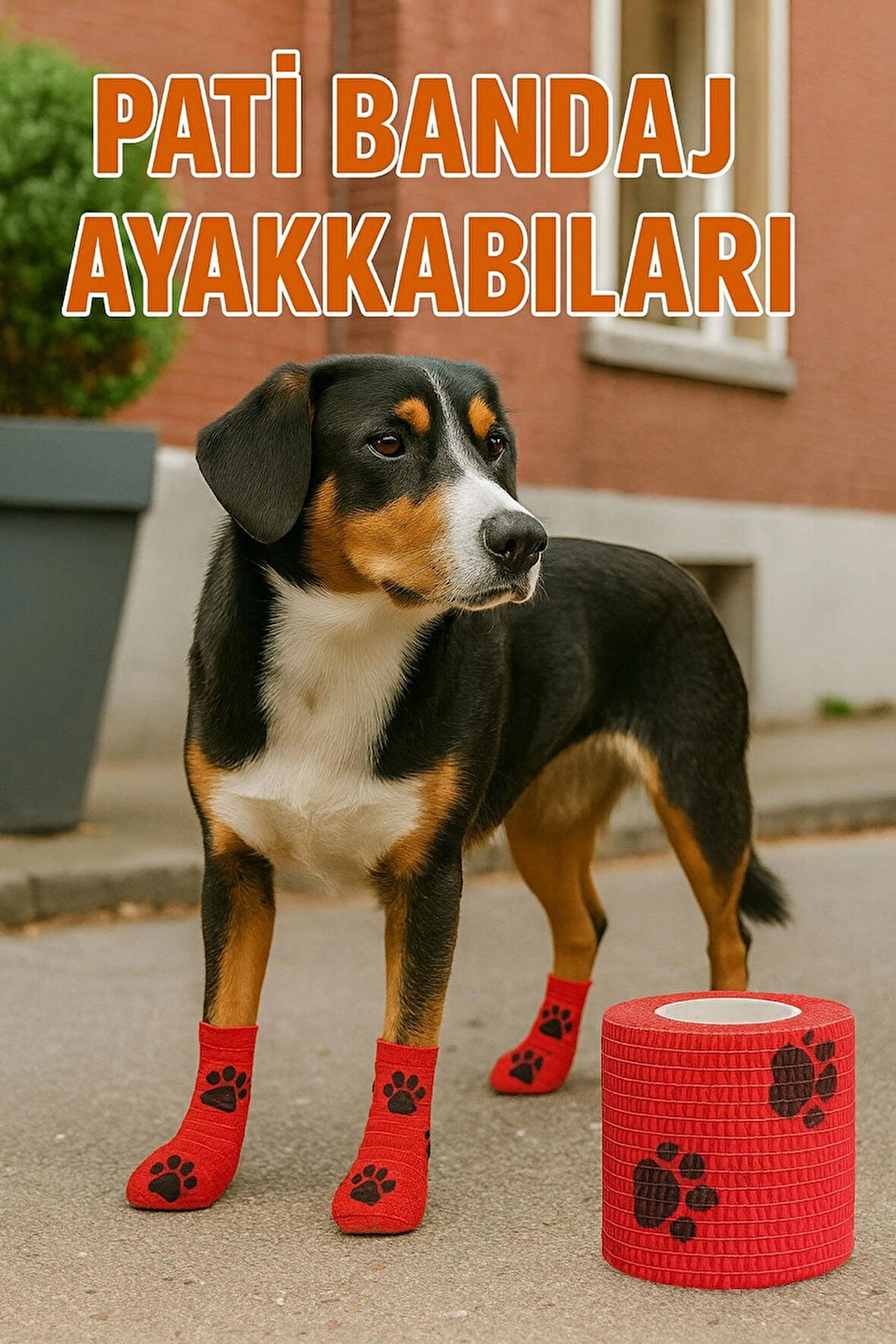 Pati Bandajı Ayakkabı | Köpek ve Kedi İçin Tüy Dostu Su Geçirmez Kendinden Yapışan Bandaj KIRMIZI 