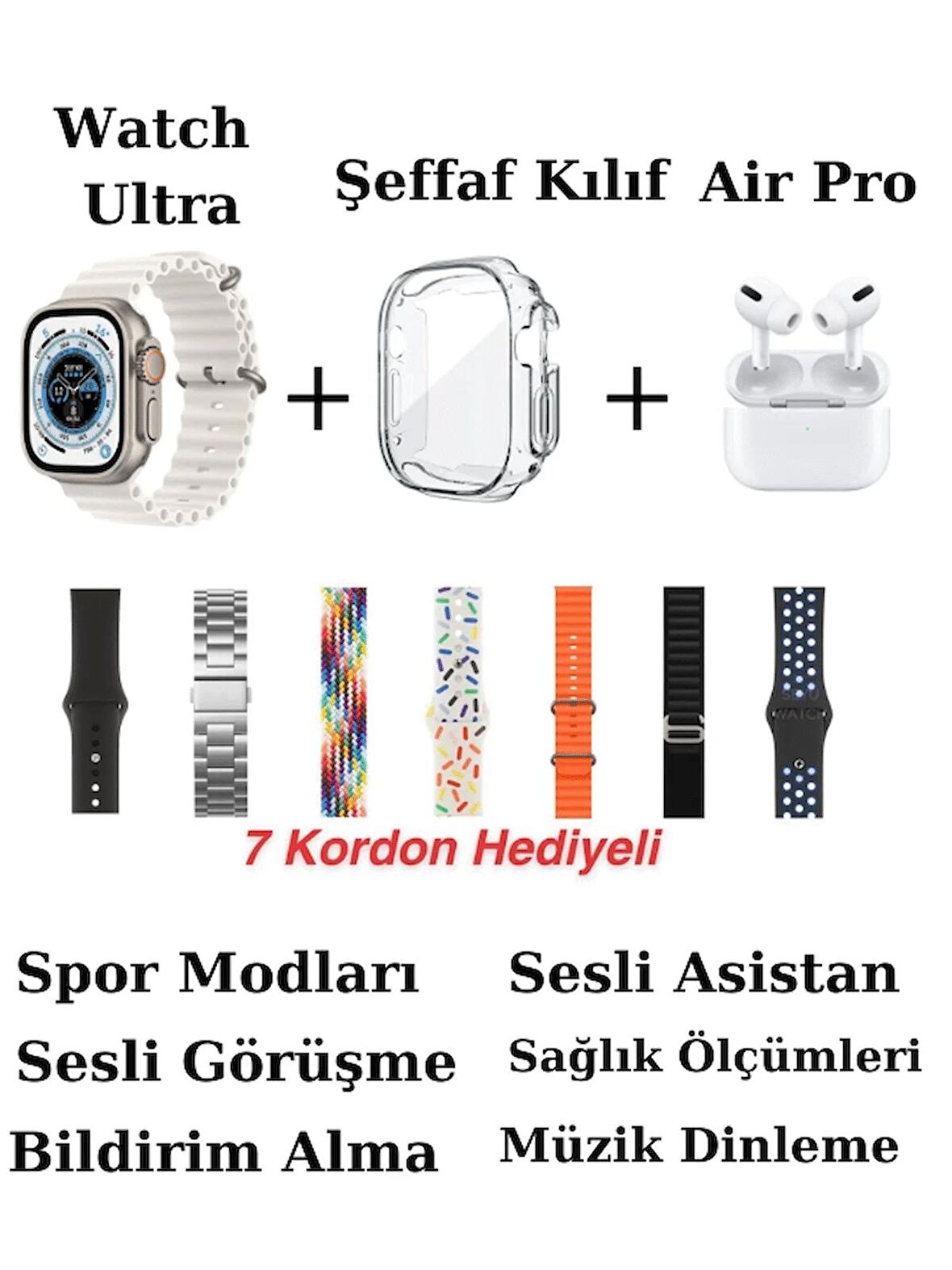 Watch Ultra 49MM 7 Kordonlu Akıllı Saat Hx Duo Watch Ultra Akıllı Saat Şeffaf Kılık Ve Kulaklık Hediyeli