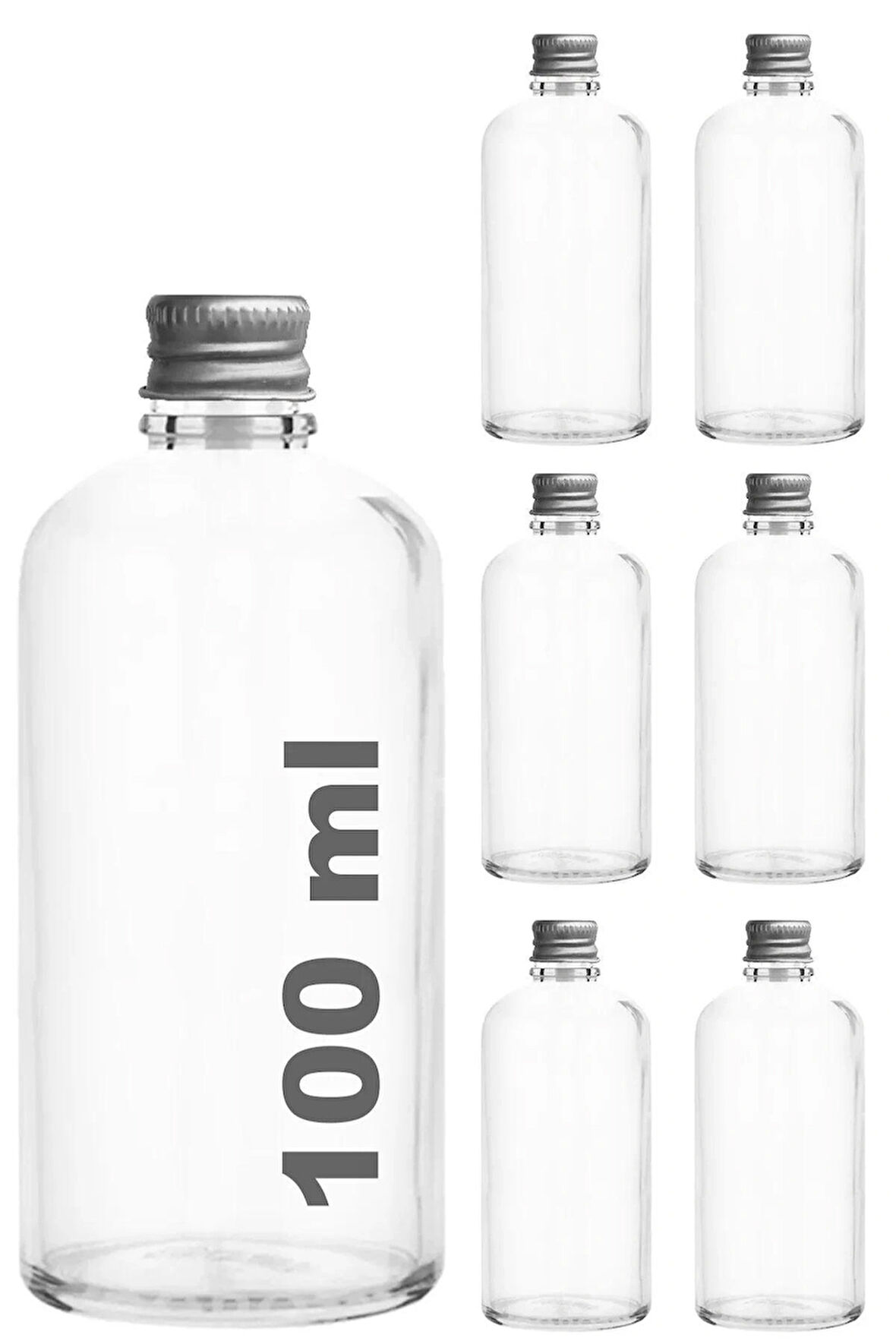 12 Adet Şeffaf Cam Shot Şişesi Sızdırmaz Gümüş Metal Kapaklı Kolonya Koku Süs Çok Amaçlı Şişe 100ml