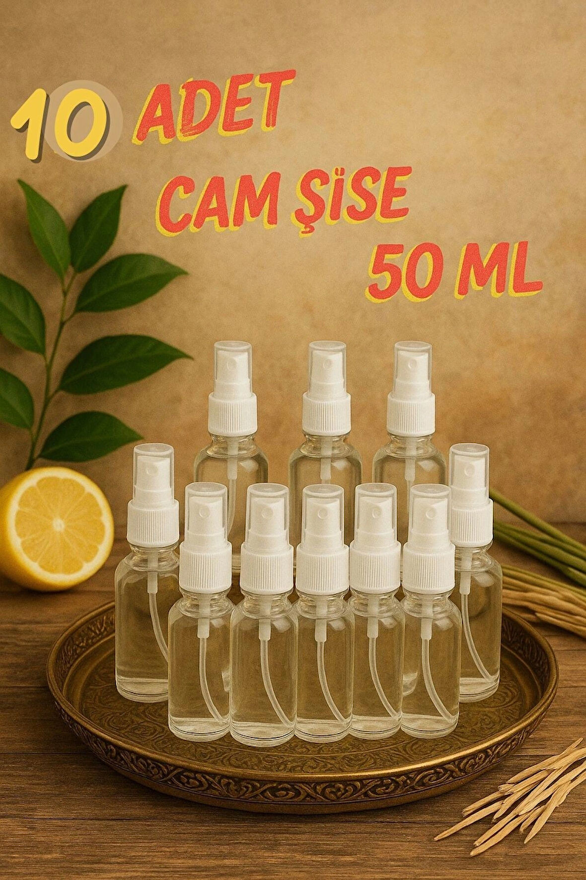 10 Adet Şeffaf Kapaklı Beyaz Sprey Fısfıs Kolonya Dezenfektan Çok Amaçlı Cep Çanta Cam Şişe 50ml