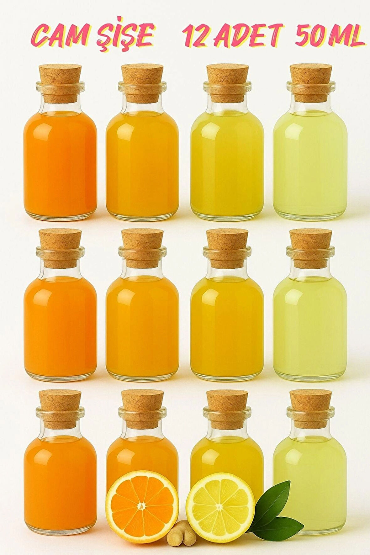 12 Adet Şeffaf Cam Shot Şişesi Mantar Tıpalı Hediyelik Koku Süs Çok Amaçlı Şişe 50ml