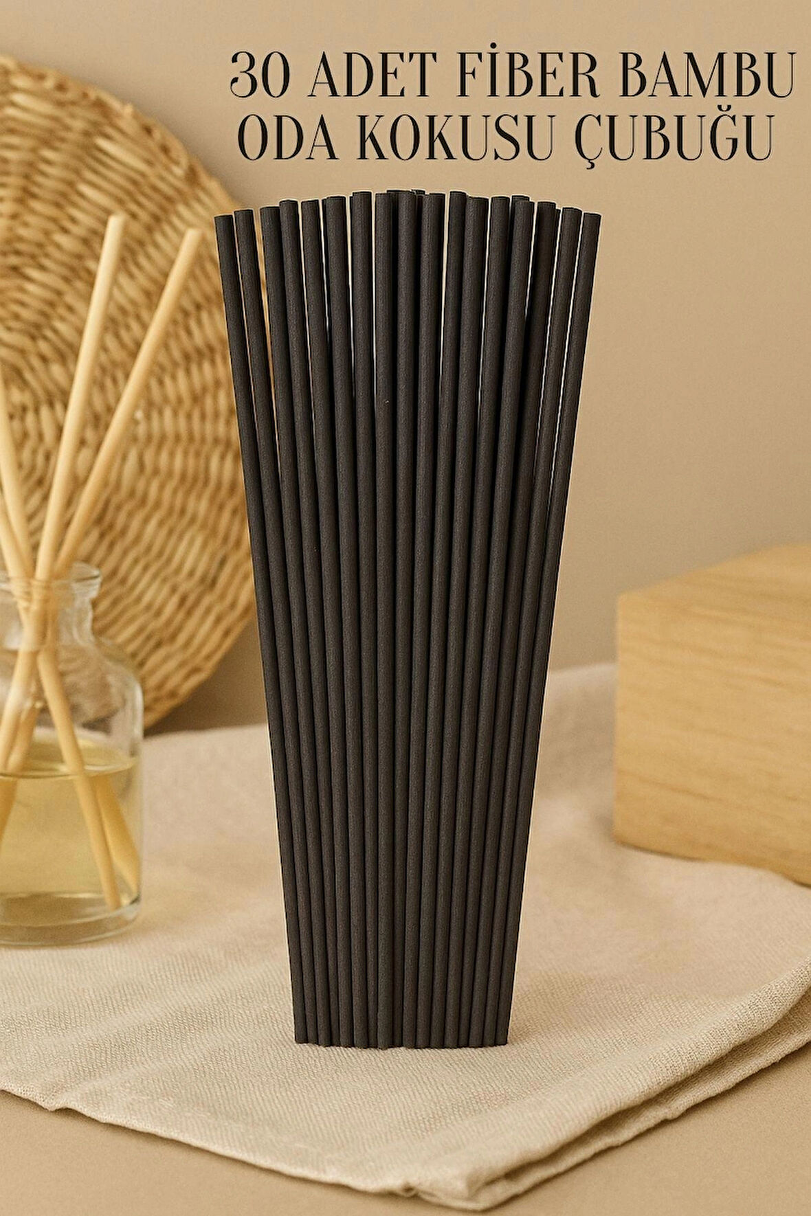 30 Adet Siyah Oda Kokusu Çubuğu Fiber Yumuşak Doğal Bambu Oda Kokusu Yedek Çubuk 24 cm