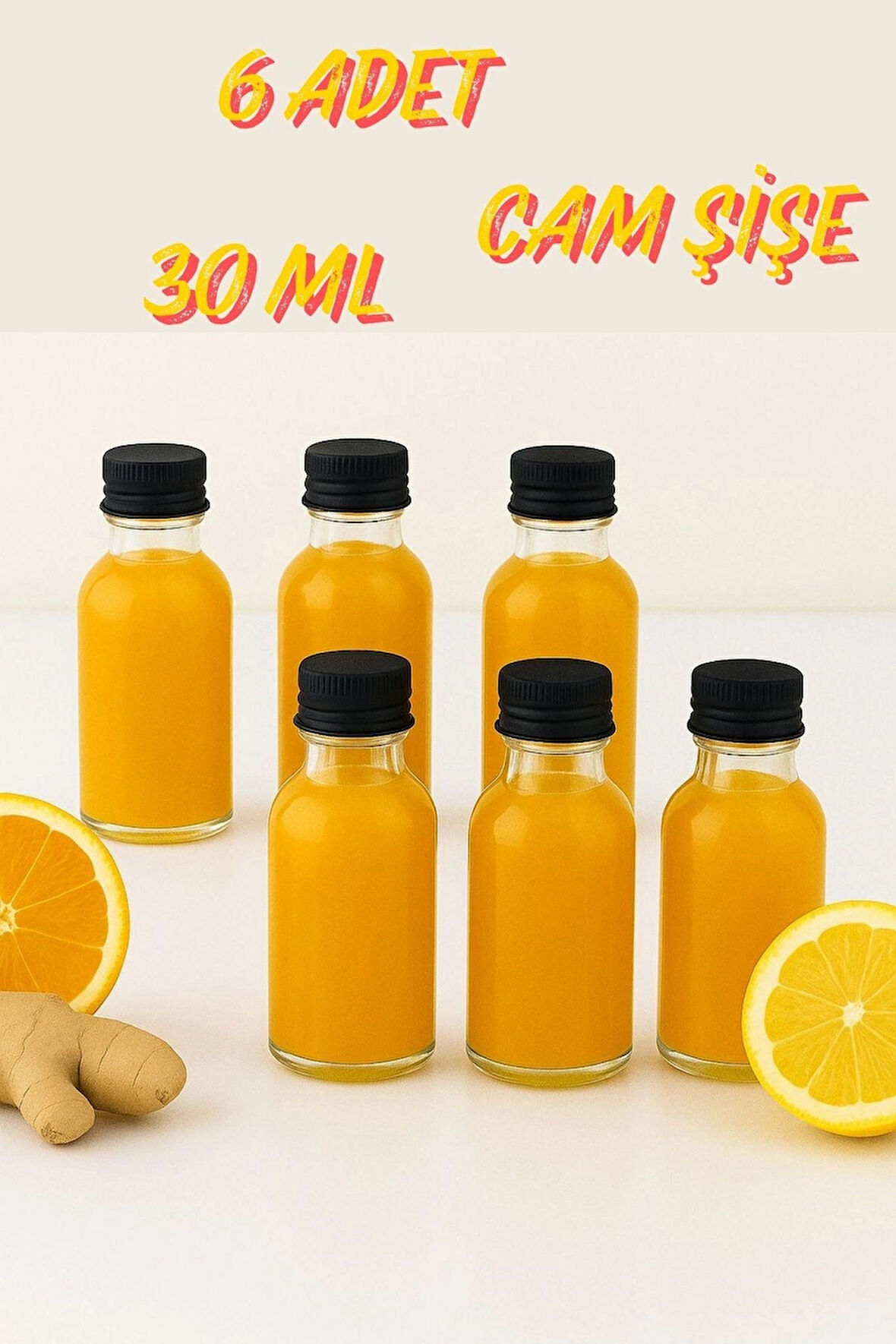 6 Adet Şeffaf Cam Shot Şişesi Sızdırmaz Siyah Plastik Kapaklı Kolonya Koku Süs Çok Amaçlı Şişe 30ml