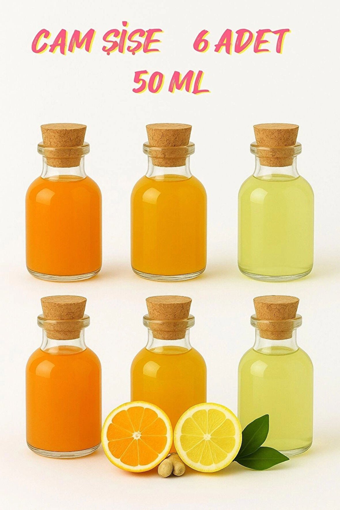 6 Adet Şeffaf Cam Shot Şişesi Mantar Tıpalı Hediyelik Koku Süs Çok Amaçlı Şişe 50ml