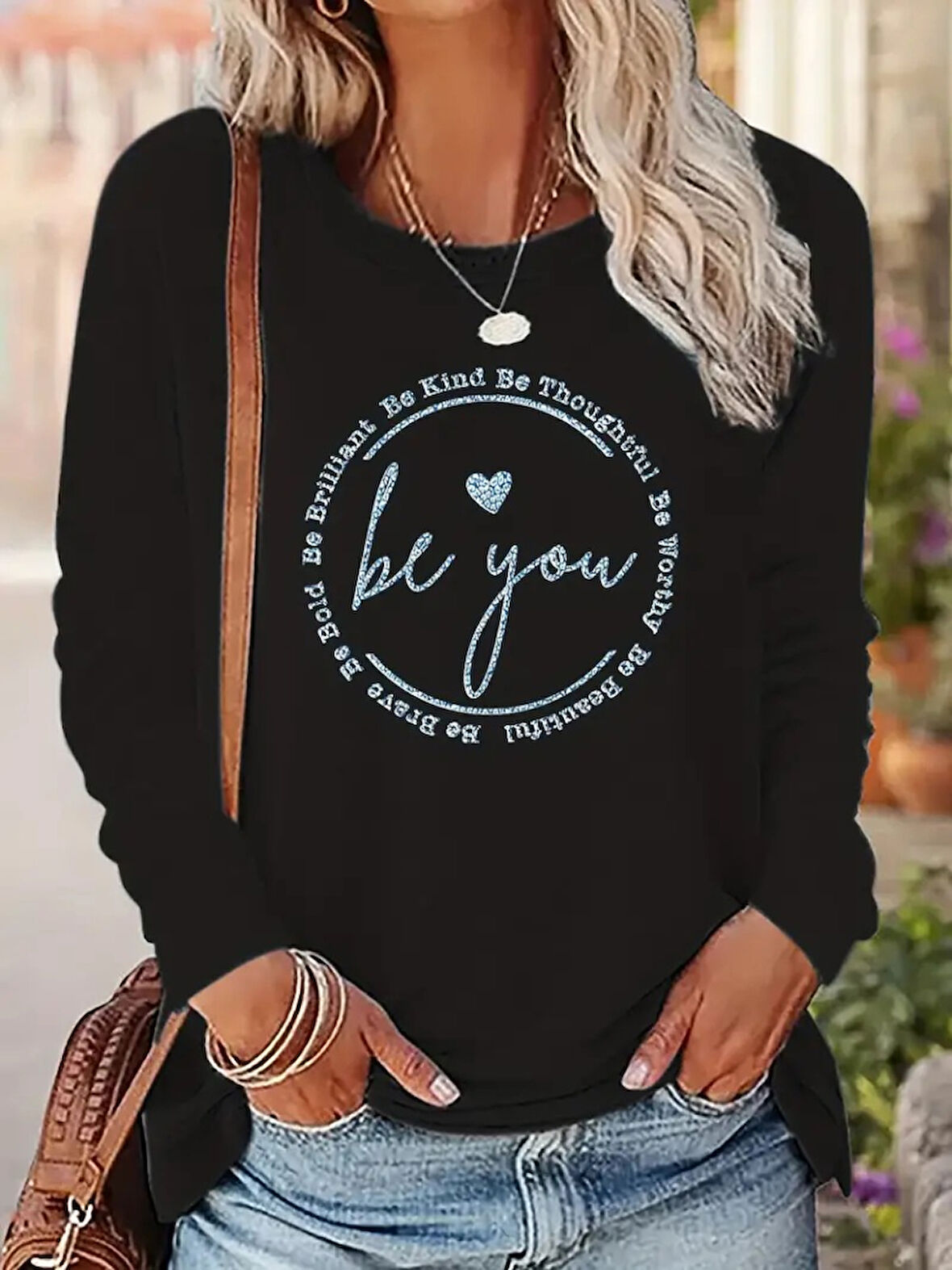 TUA MODA Kadın Uzun Kollu Bisiklet Yakabe Youdesenli Viskon Bluz