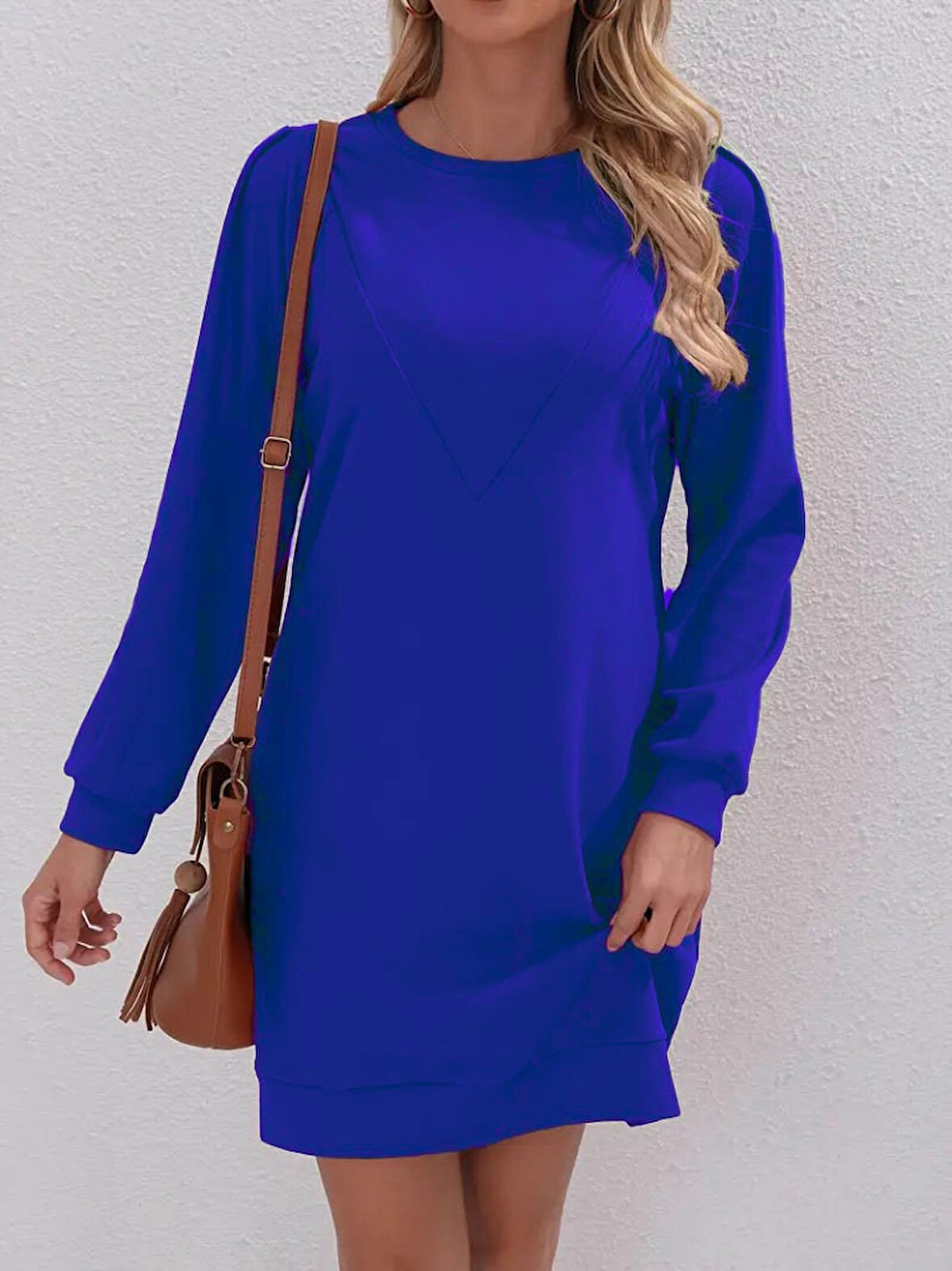 TUA MODA Kadın Uzun Kollu Bisiklet Yaka Iki Iplik Elbise