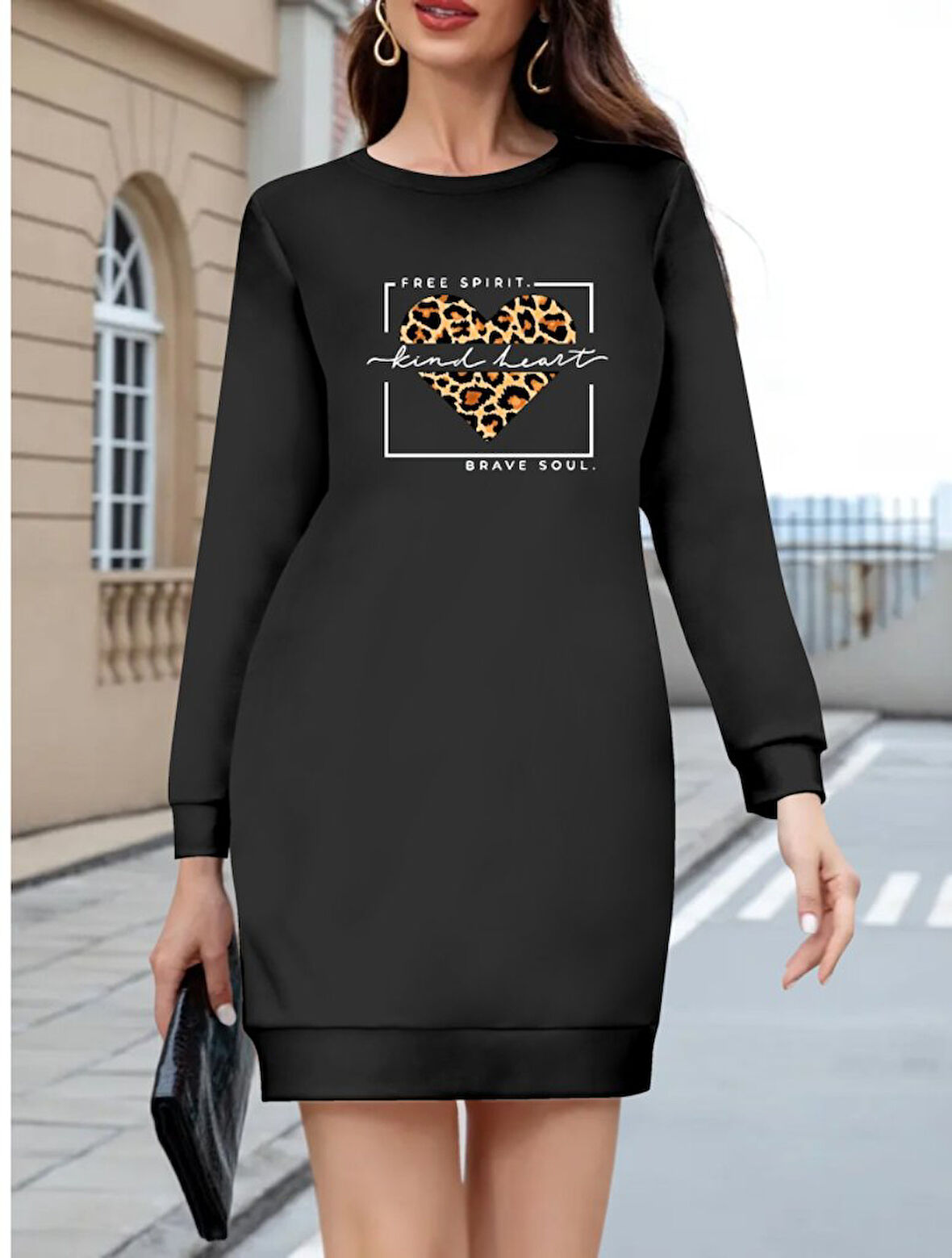 TUA MODA Kadın Uzun Kollu Bisiklet Yaka Desenli Viskon Iki Iplik Bluz