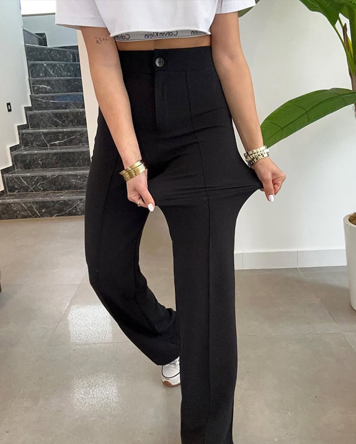 TUA MODA Kadın Yüksek Bel Full Likralı Krep Kumaş Pantolon