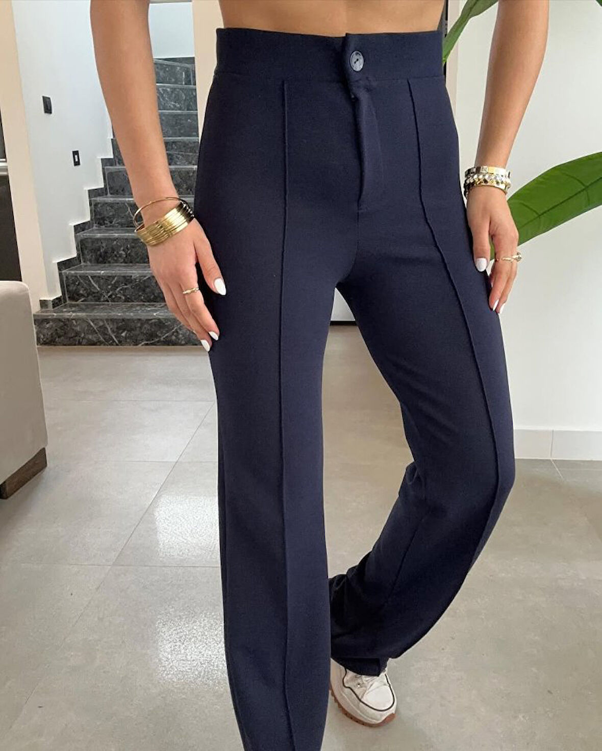 TUA MODA Kadın Yüksek Bel Full Likralı Krep Kumaş Pantolon