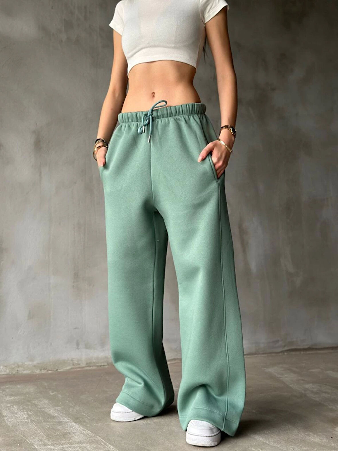 TUA MODA Palazzo Bol Paça Eşofman Pantolon - Yeşil