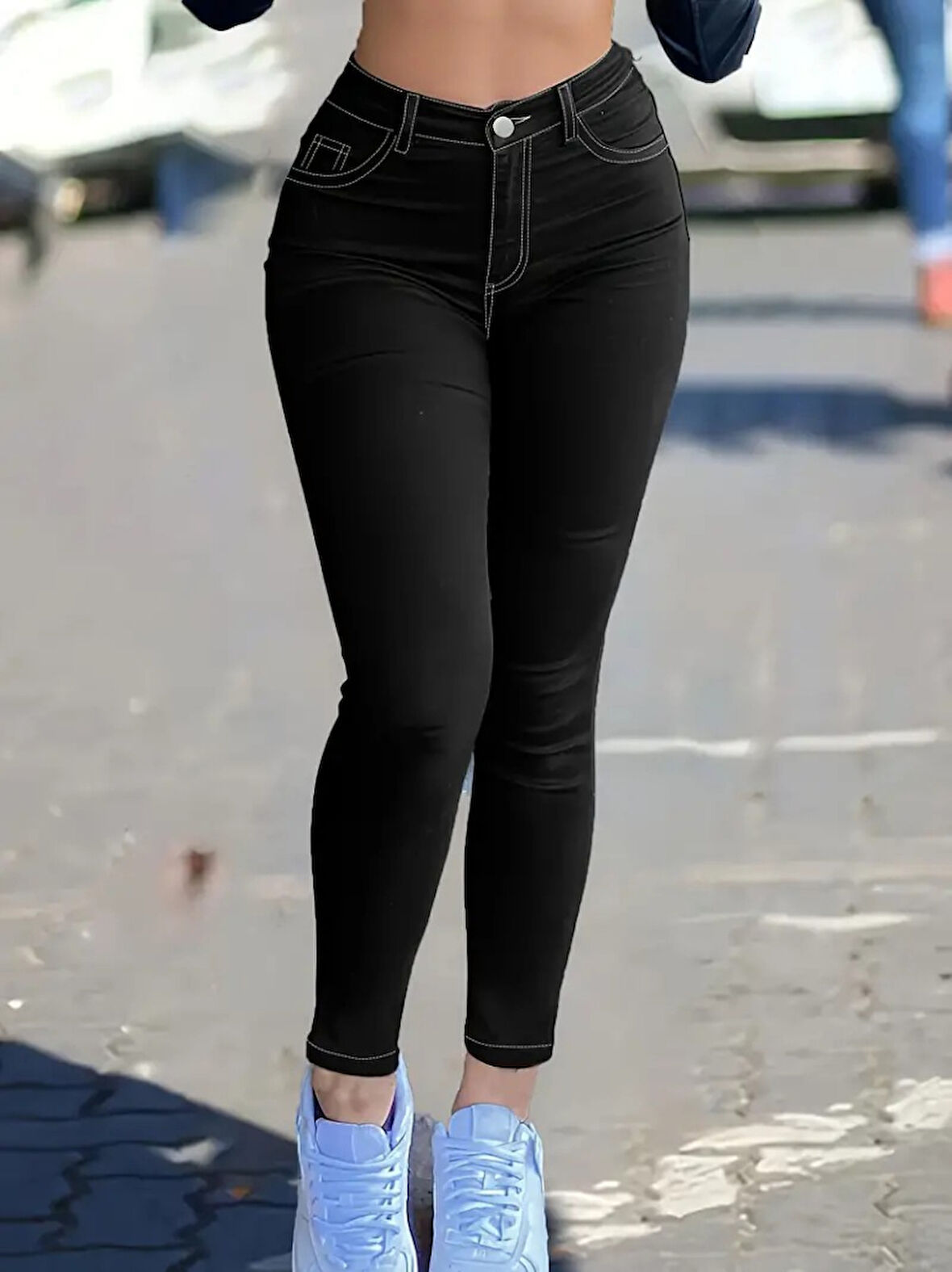 TUA MODA Kadın Yüksek Bel önden Düğmeli Dar Kesim Kot Pantolon