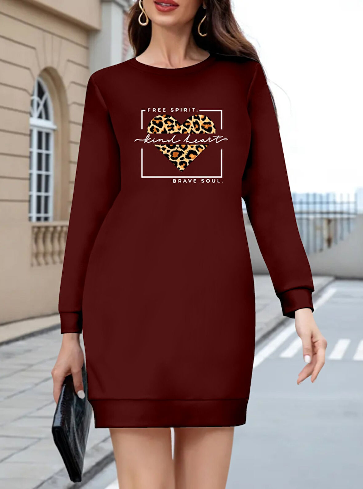 TUA MODA Kadın Uzun Kollu Bisiklet Yaka Desenli Viskon Iki Iplik Bluz
