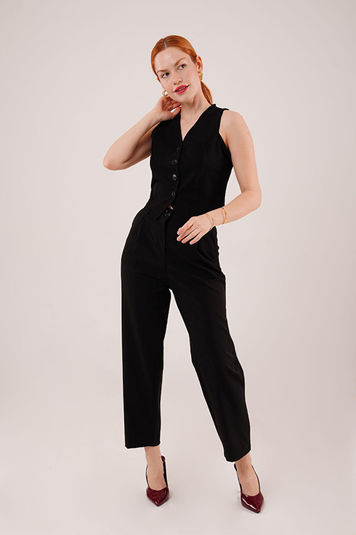 TUA MODA Kapama Cep Detaylı Siyah Pantolon