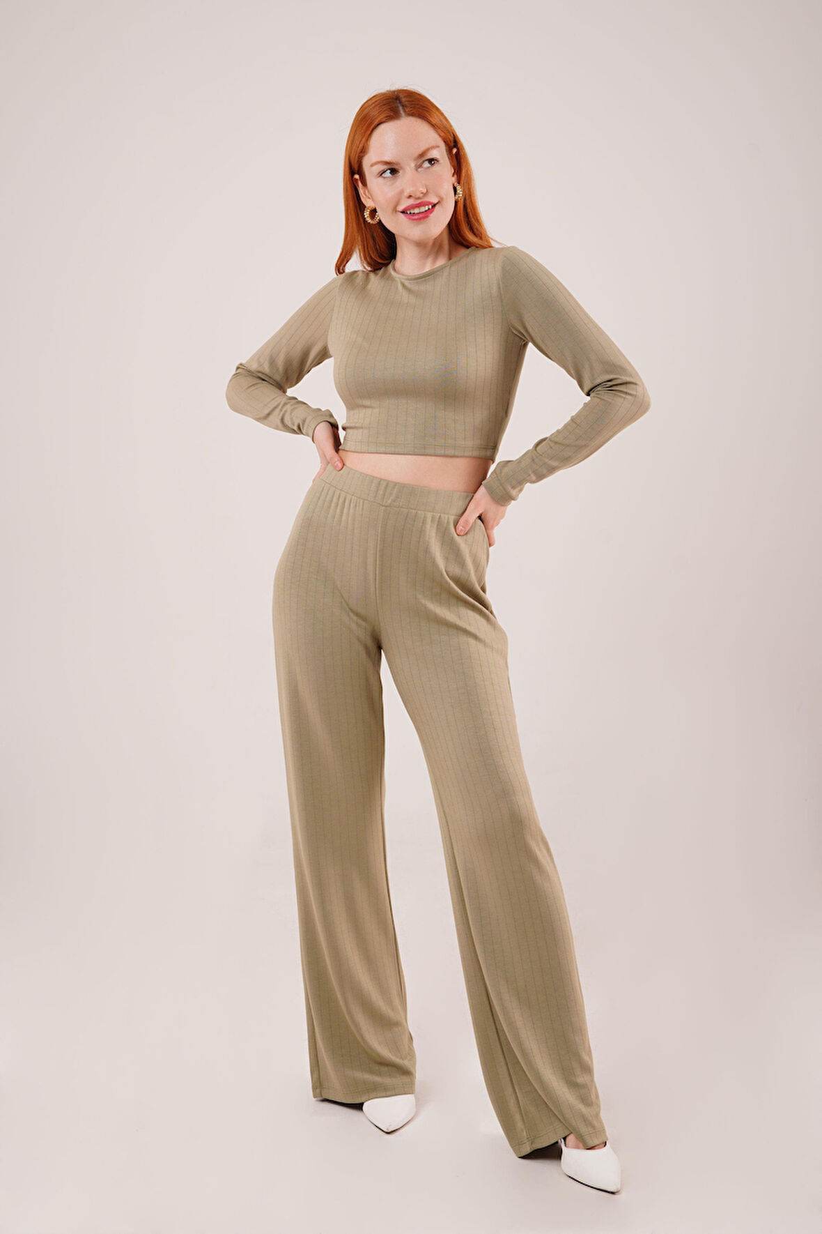 TUA MODA Fitilli Bluz Ve Pantolon Yeşil İkili Takım