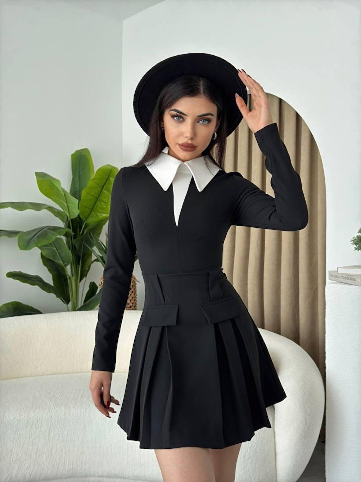 TUA MODA Sisam Cep Detay Mini Elbise