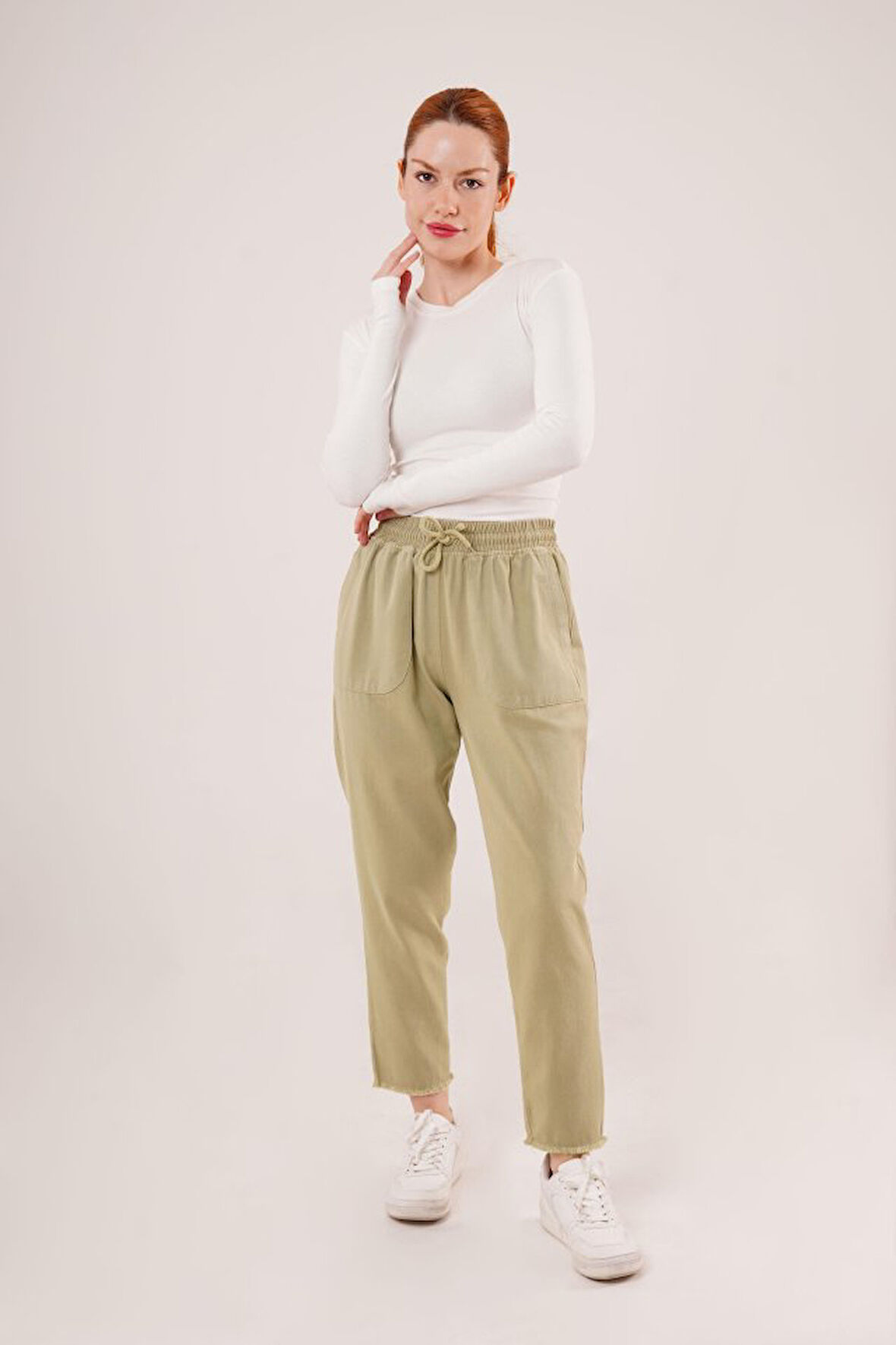 TUA MODA Bağlama Detaylı Cepli Yeşil Pantolon