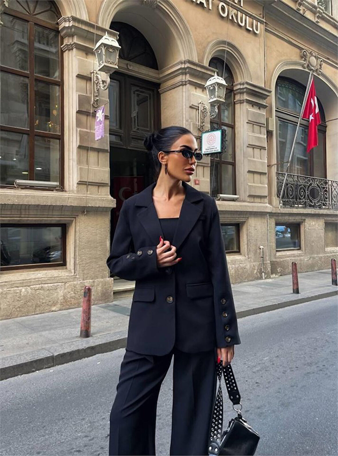 TUA MODA KOL 4 DÜĞME -  BÜSTİYERLİ 3 CEKET PANTOLON TAKIM - Siyah