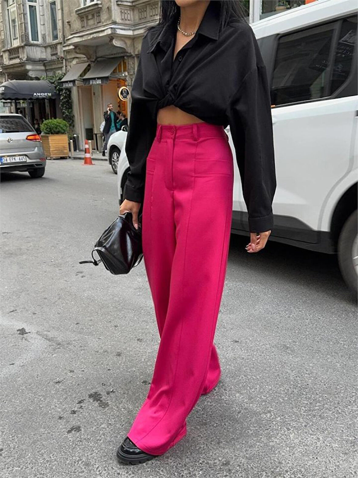 TUA MODA PANTOLON KAPALI CEP DETAYLI SALAŞ PANTOLON - Fuşya