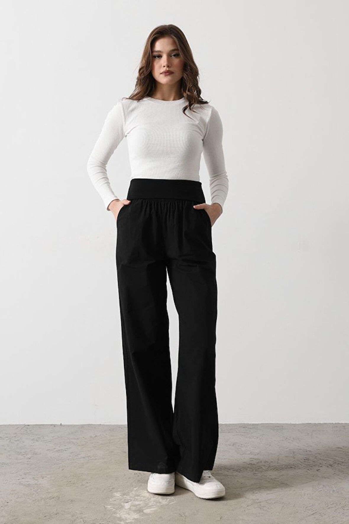 TUA MODA Katlanabilir Bel Pantolon - Siyah