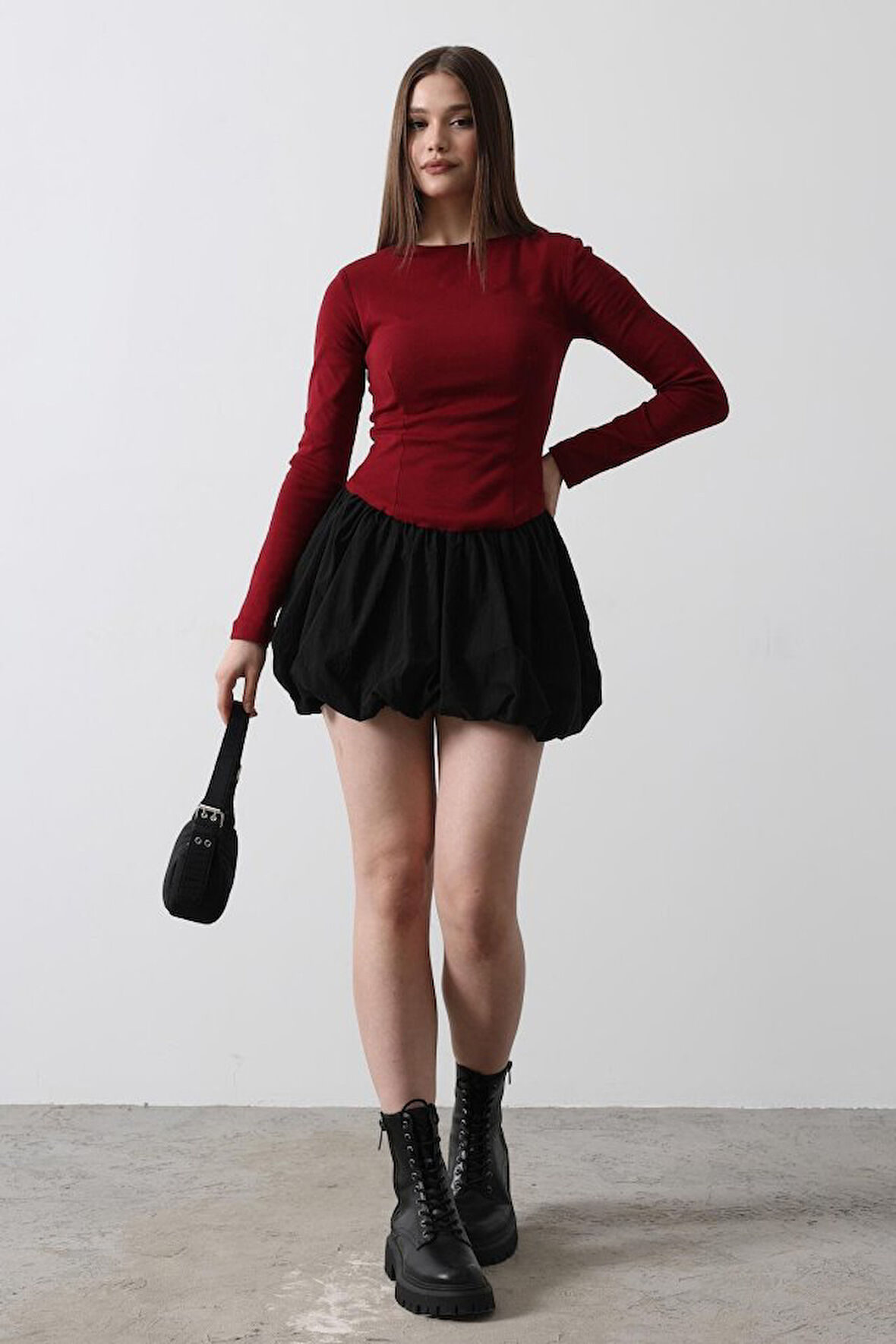 TUA MODA Balon Etekli Elbise - Bordo