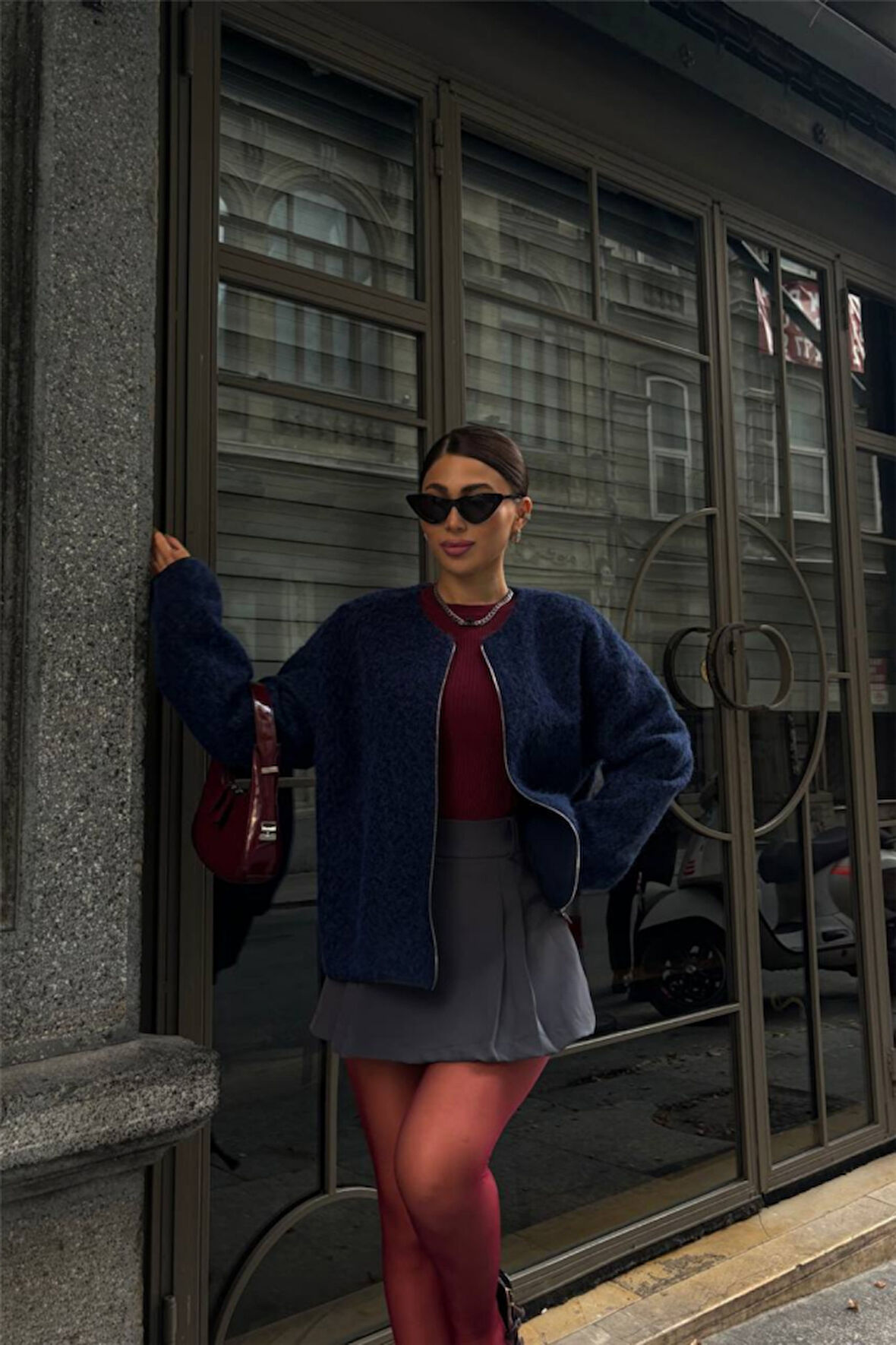 TUA MODA KAŞE FERMUARLI BLUZ - Lacivert