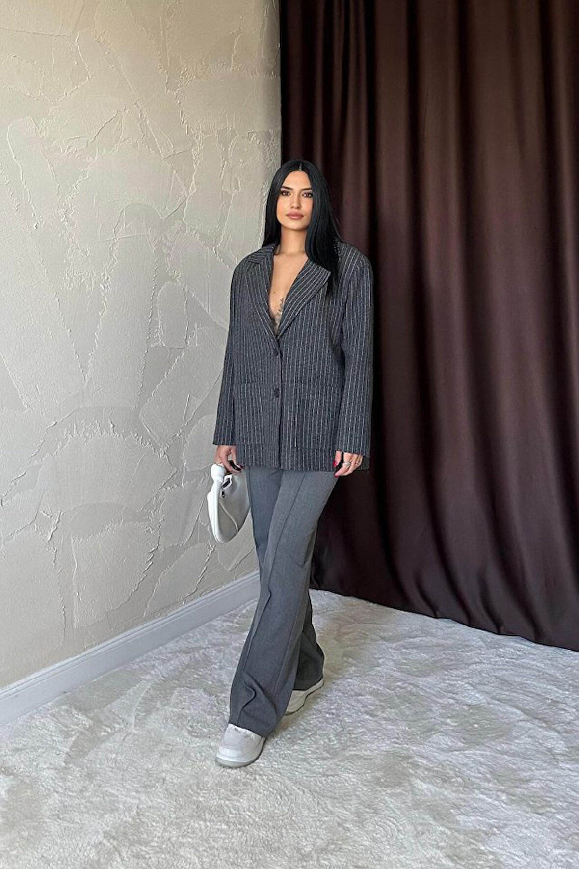 TUA MODA Antrasit Bel Büzgülü Pantolon