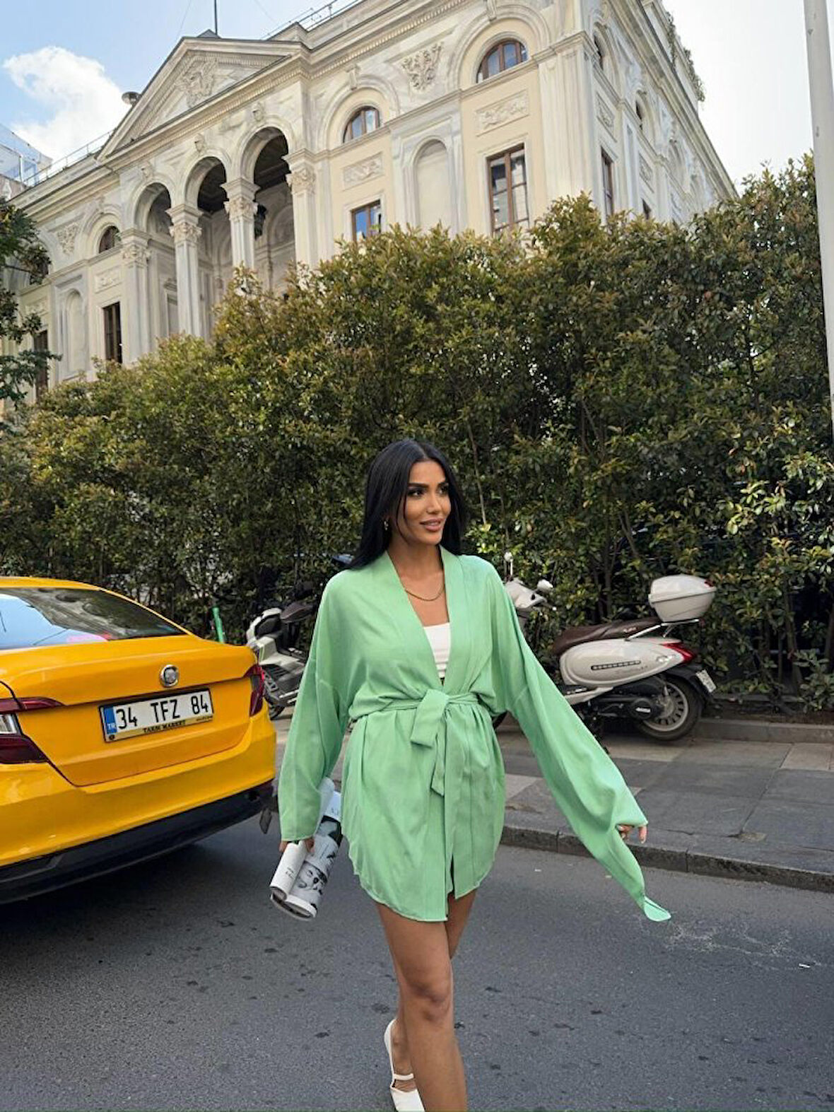 TUA MODA KETEN BAĞLAMALI KOLSUZ GÖMLEK - DUBLE PAÇA ŞORT TAKIM - Yeşil