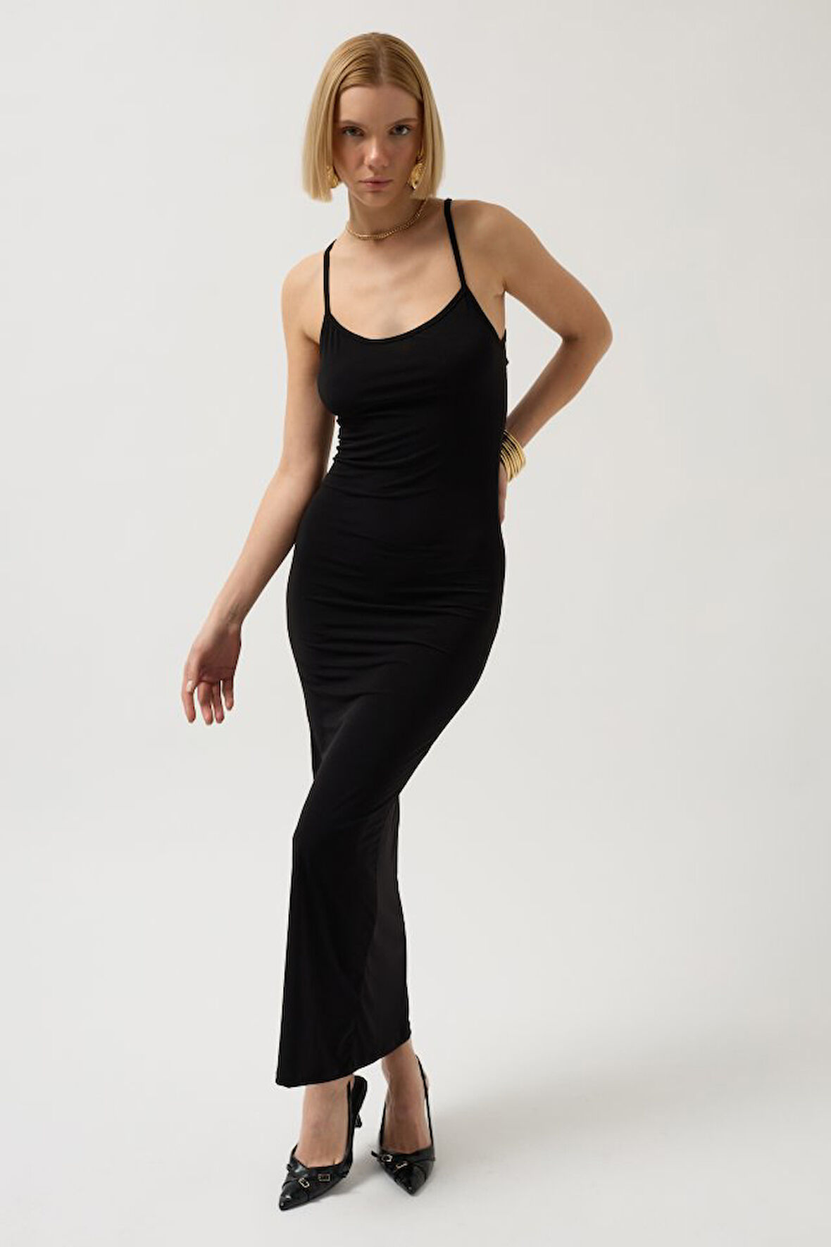 TUA MODA İnce Askılı Maxi Elbise