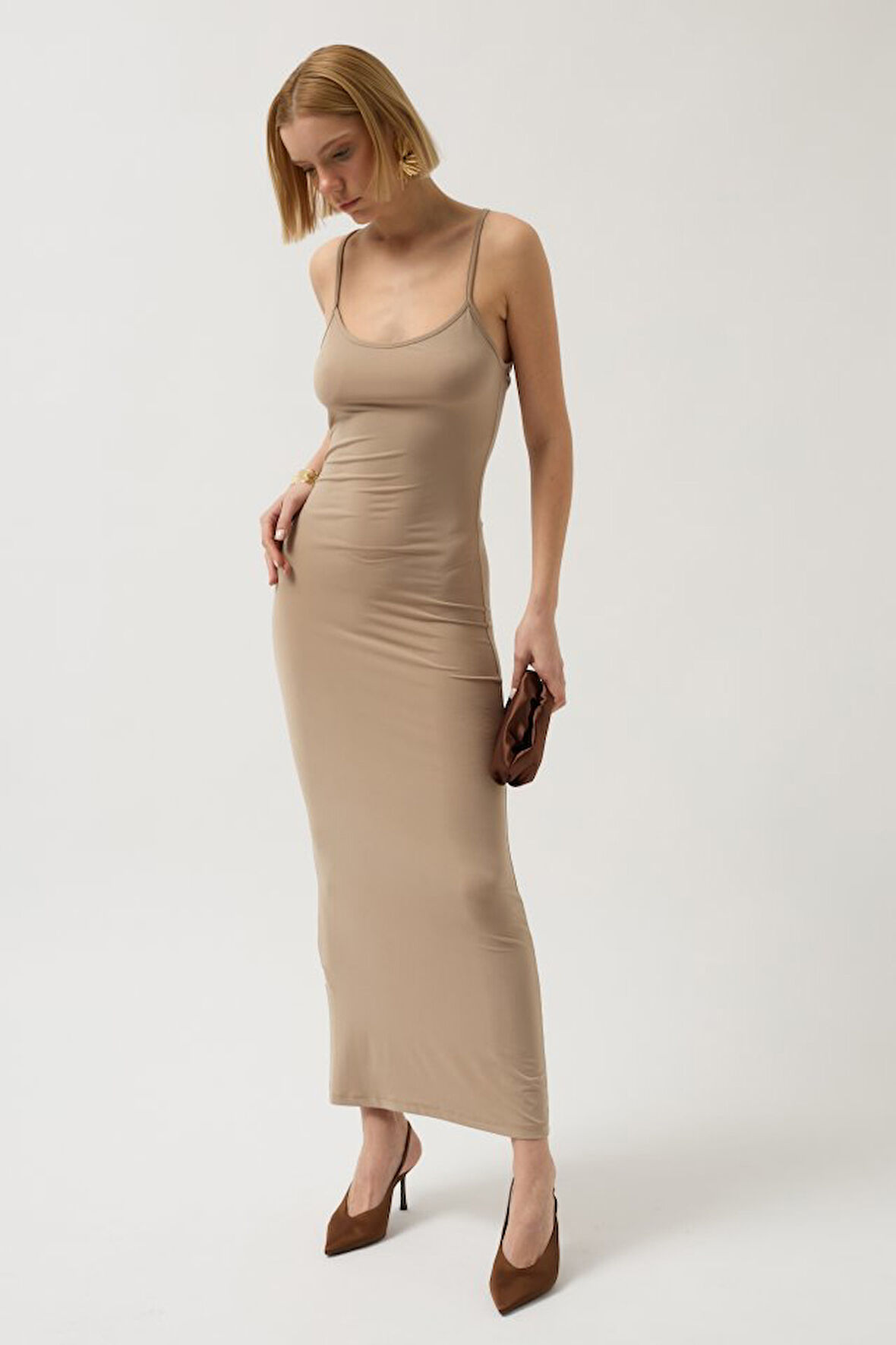 TUA MODA İnce Askılı Maxi Elbise