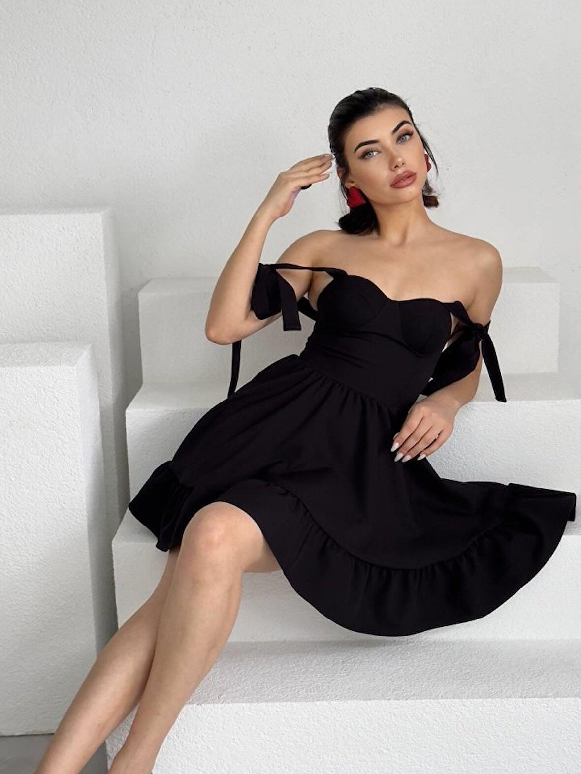 TUA MODA İP ASKILI BAĞLAMALI ATLAS ELBİSE