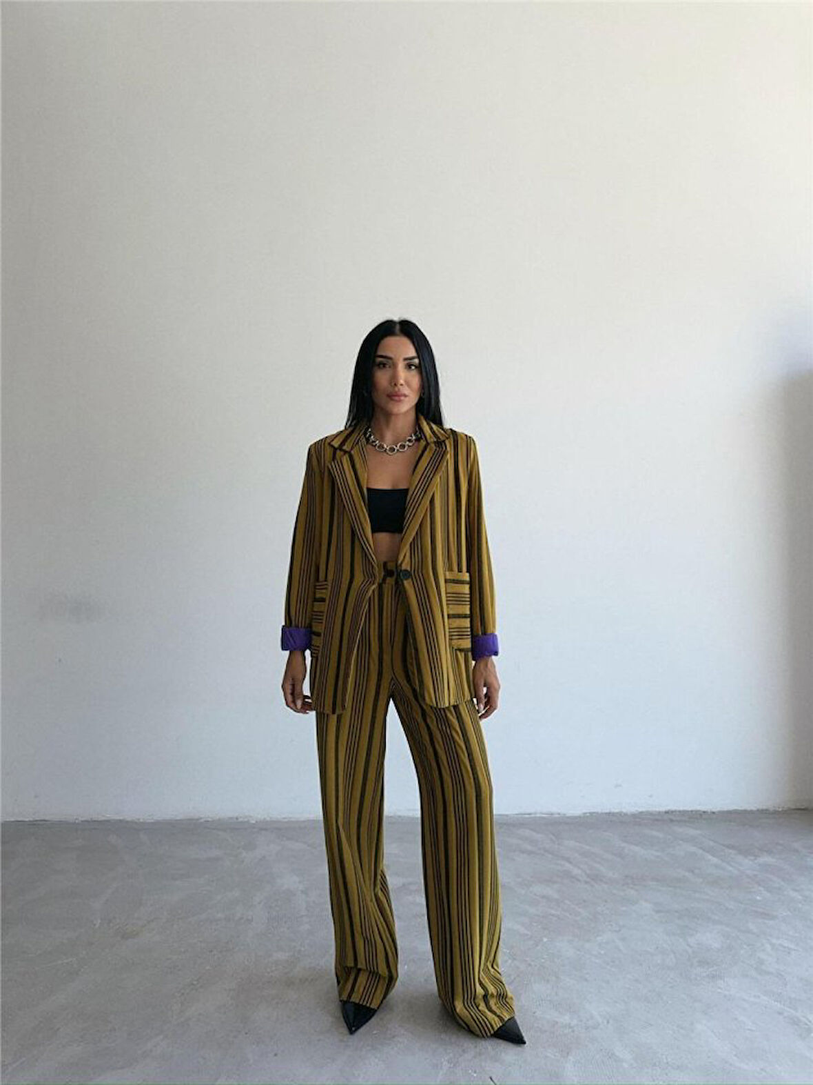 TUA MODA OTTOMAN ÇİZGİLİ CEKET-PANTOLON TK - Yeşil