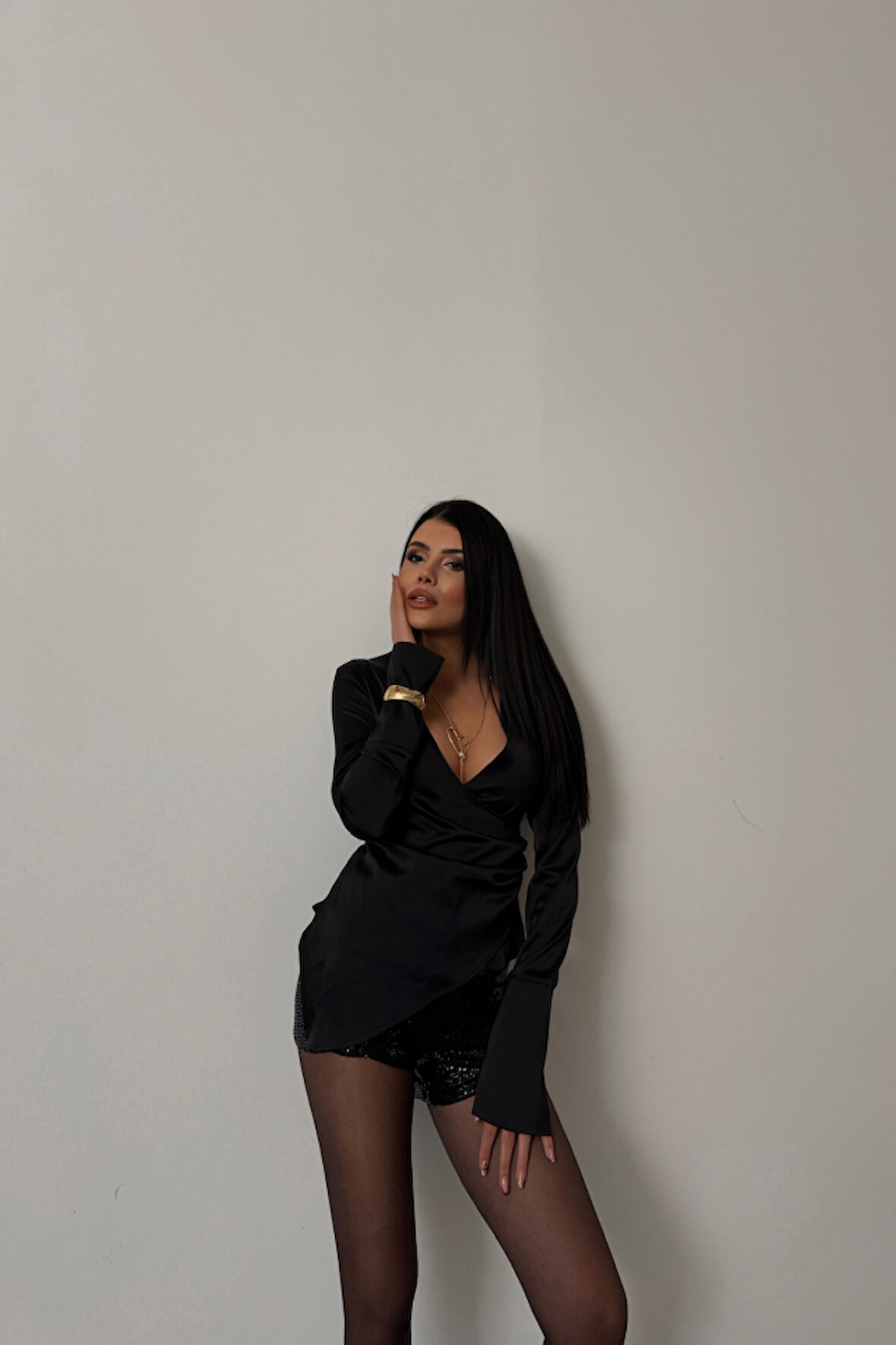 TUA MODA SATEN ANVELOP BLUZ MANŞET KOL - Siyah