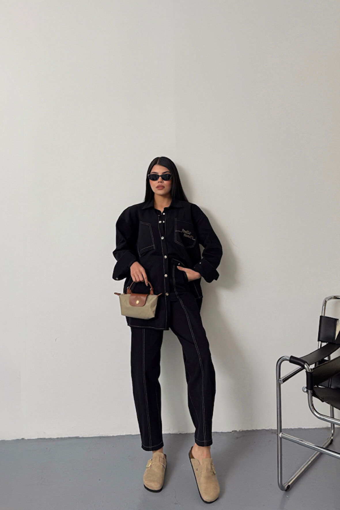 TUA MODA DENİM PUNTOLU GÖMLEK-PANTOLON TAKIM - Sarı