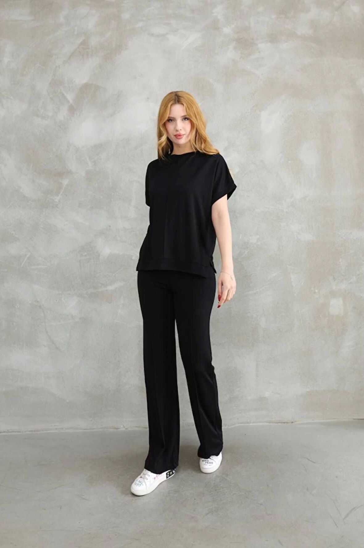 TUA MODA Osy Modal Yumuşak Dokulu Kumaş Bisiklet Yaka Kısa Kollu Takım - Siyah