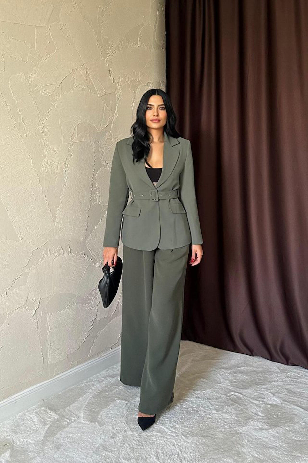 TUA MODA Haki Pileli Comfort Pantolon