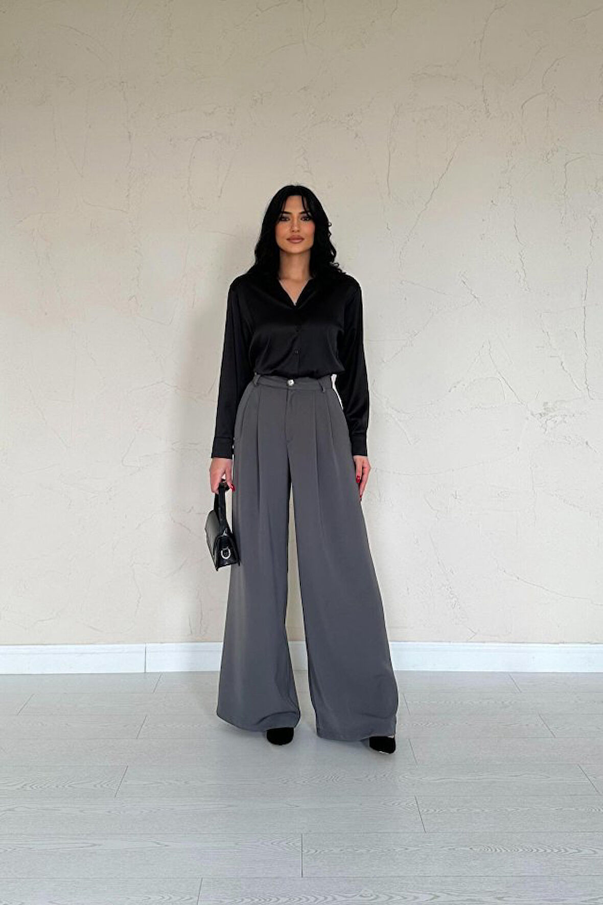 TUA MODA Füme Pileli Comfort Pantolon