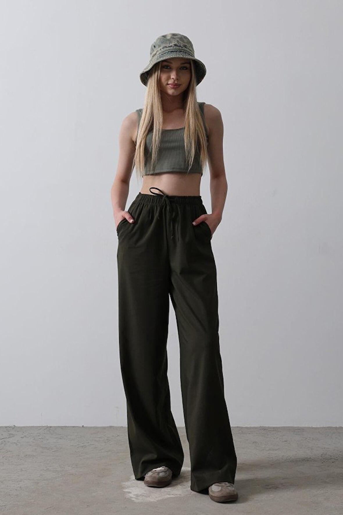 TUA MODA Beli Lastikli Bol Paça Pantolon - Haki