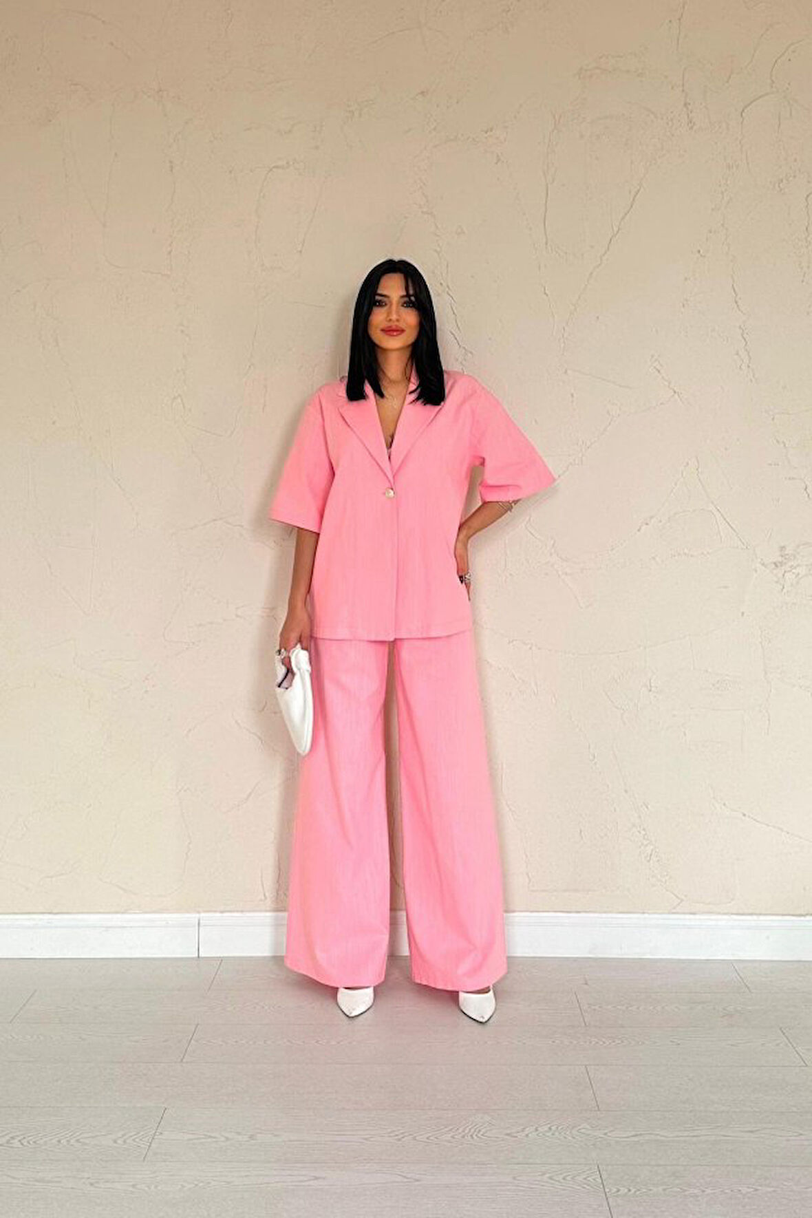 TUA MODA Pembe Önü Tek Düğmeli Ceket Pantolon Takım